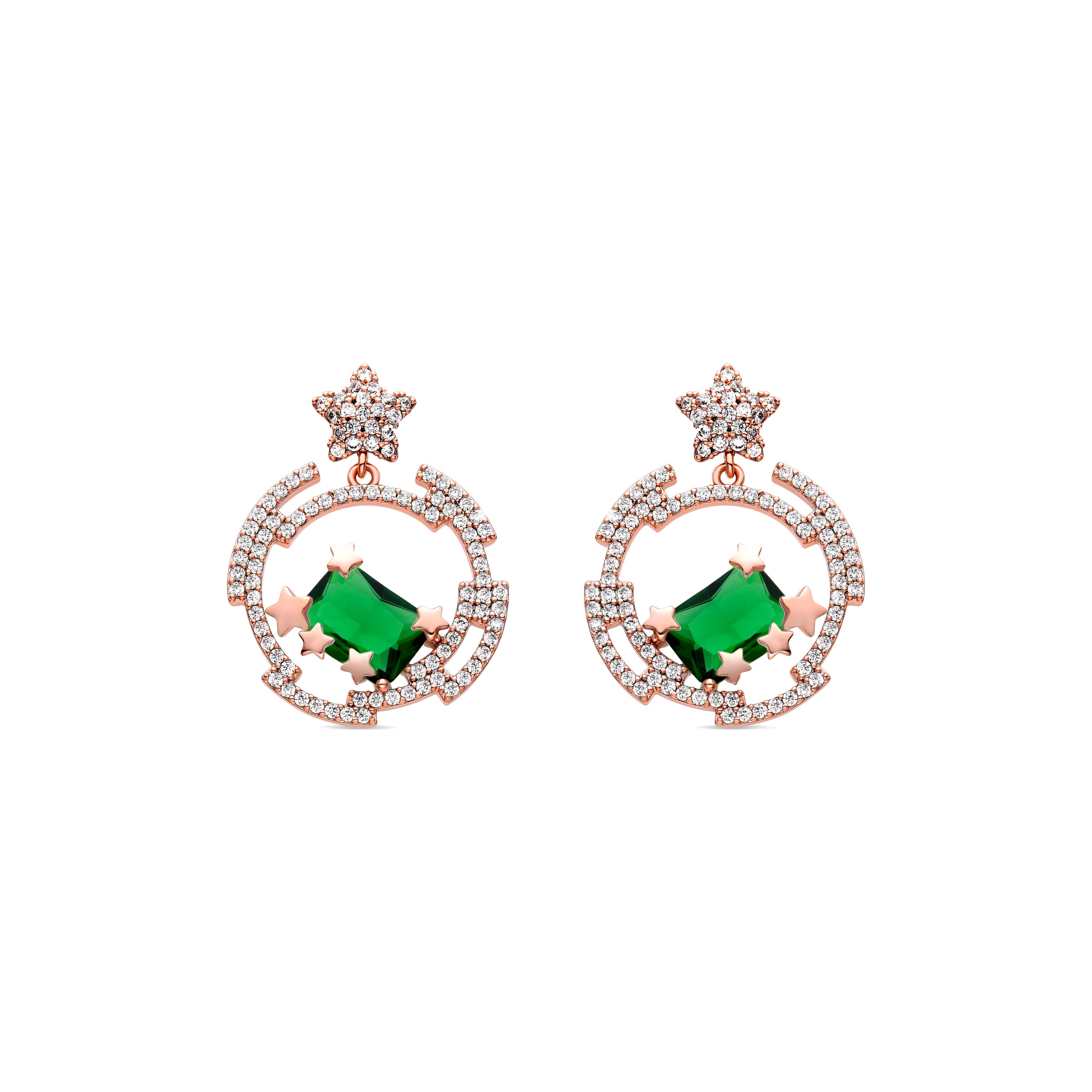 Pendientes de Circonita Esmeralda acabados en oro amarillo 18K- Uli