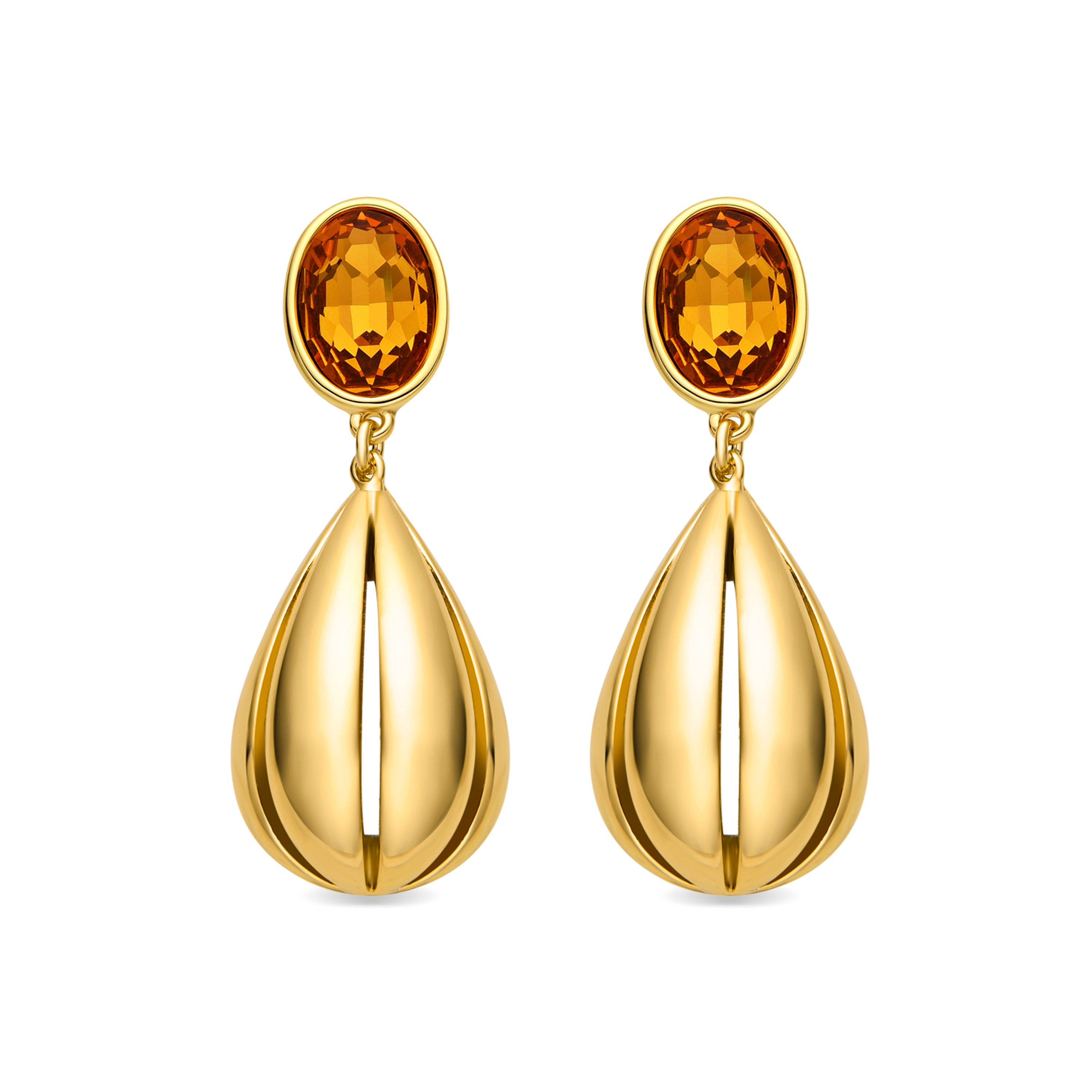 Pendientes con Cuarzo Hidrotermal Naranja acabado oro 18k - Goneth