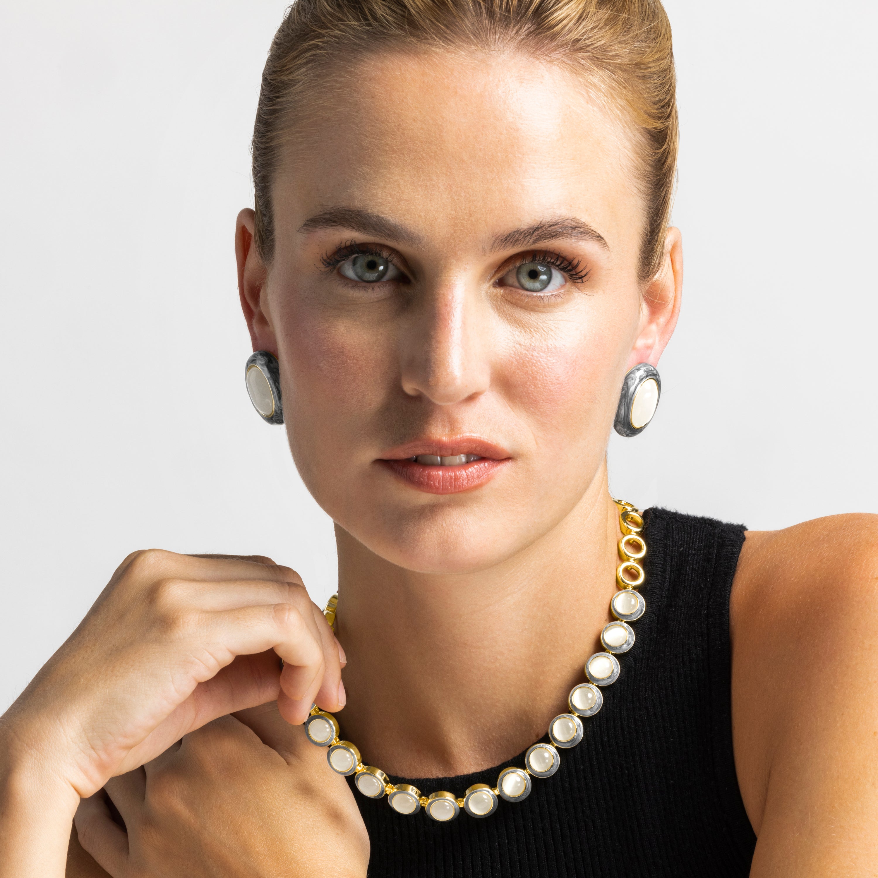 Pendientes con Ojo de Gato acabado oro 18k - Lyme