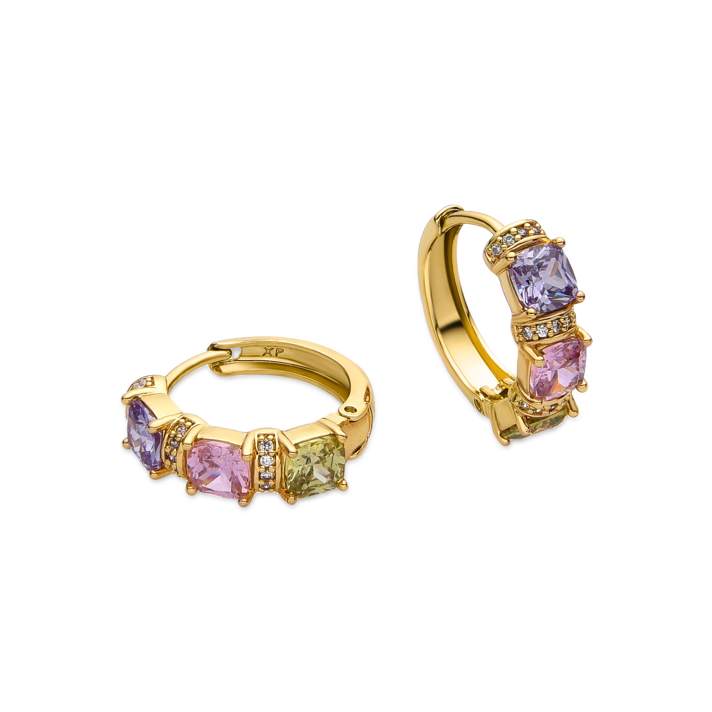 Pendientes con Circonita Multicolor acabado oro 18k - Valzu