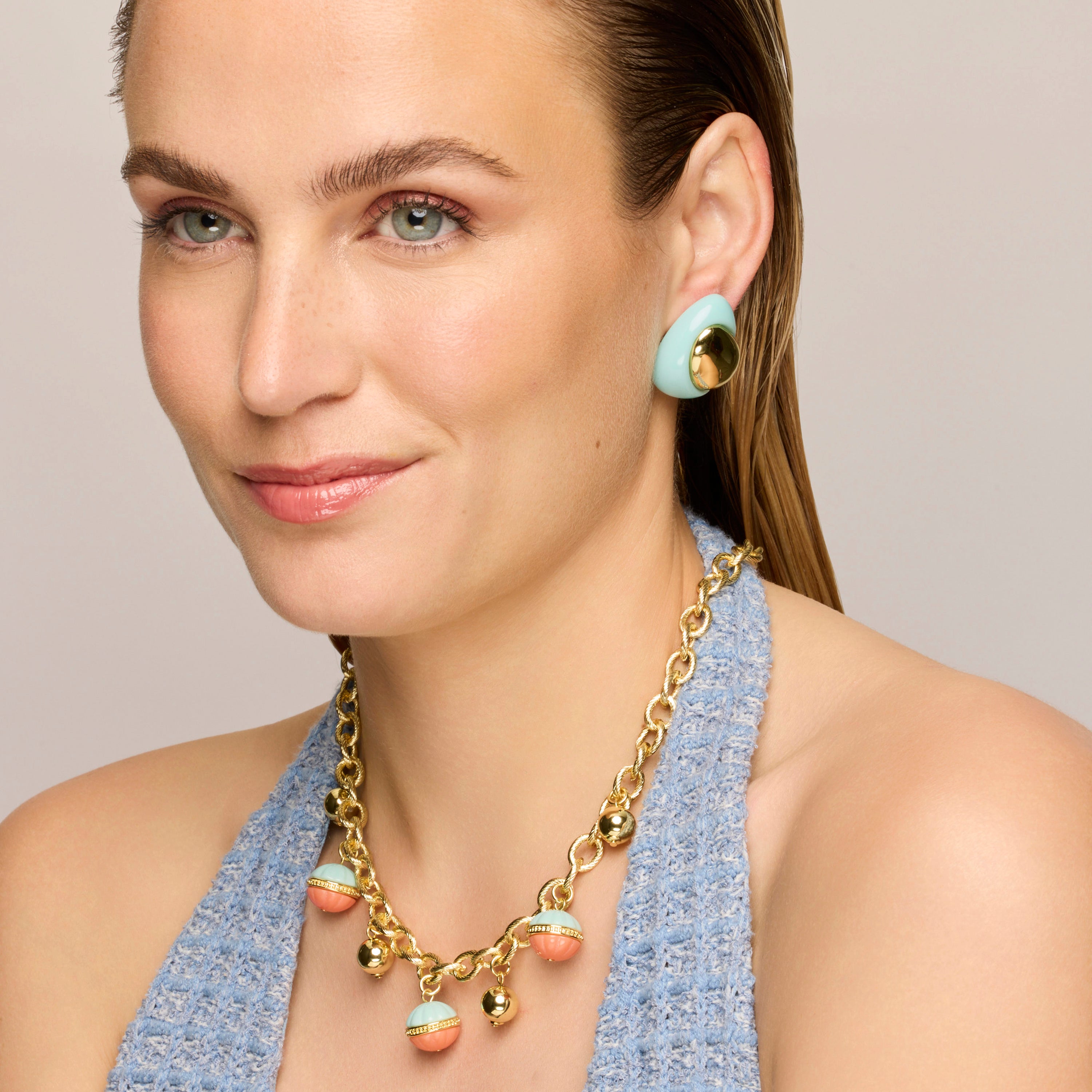 Pendientes acabado oro amarillo de 18k y Resina Azul - Jidun