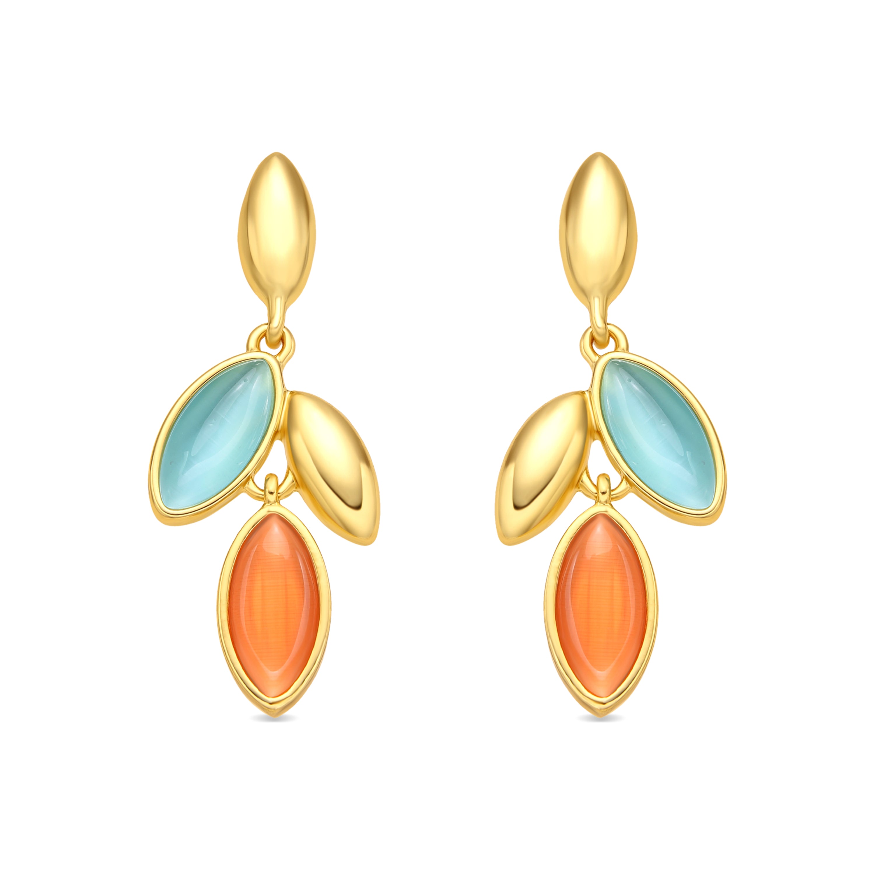 Pendientes acabado oro amarillo de 18k y Ojo de Gato Multicolor - Dulfo