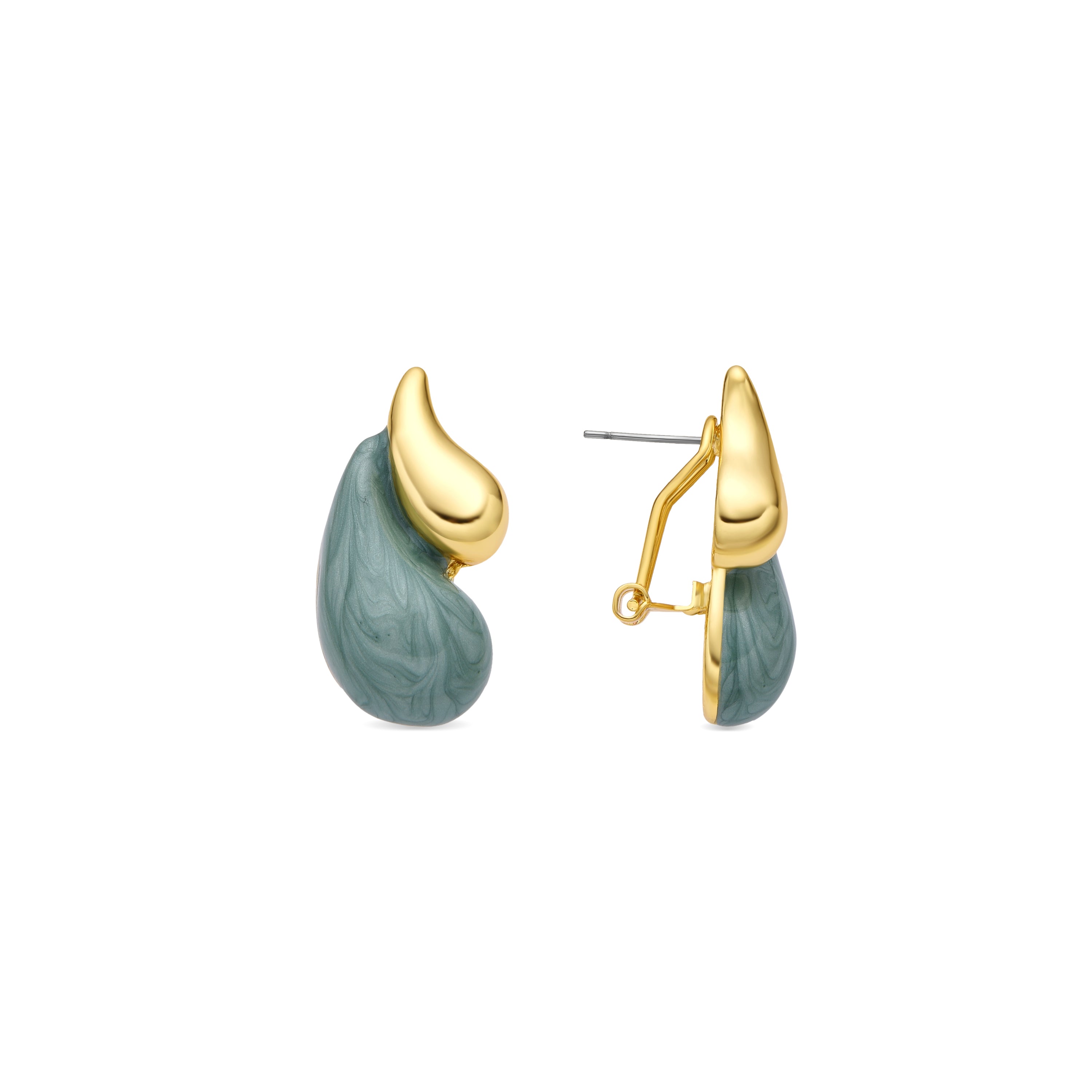 Pendientes acabado oro amarillo de 18k y Lacado Verde - Udver