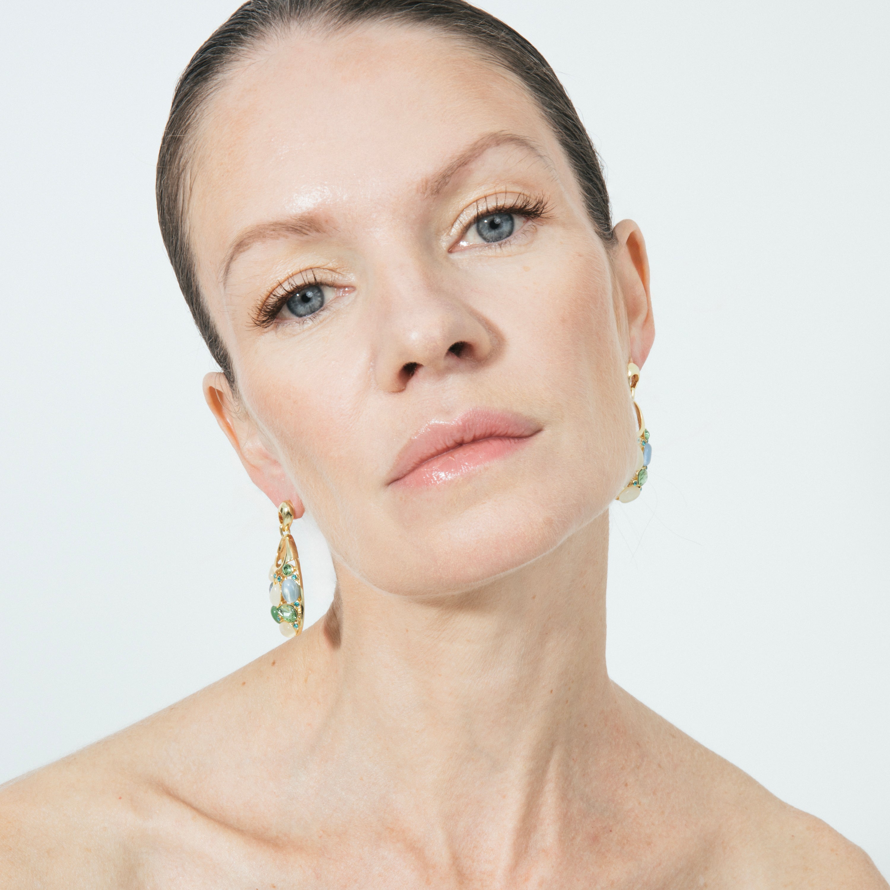 Pendientes de Ojo de Gato Multicolor acabado en oro amarillo 18k - Humawar