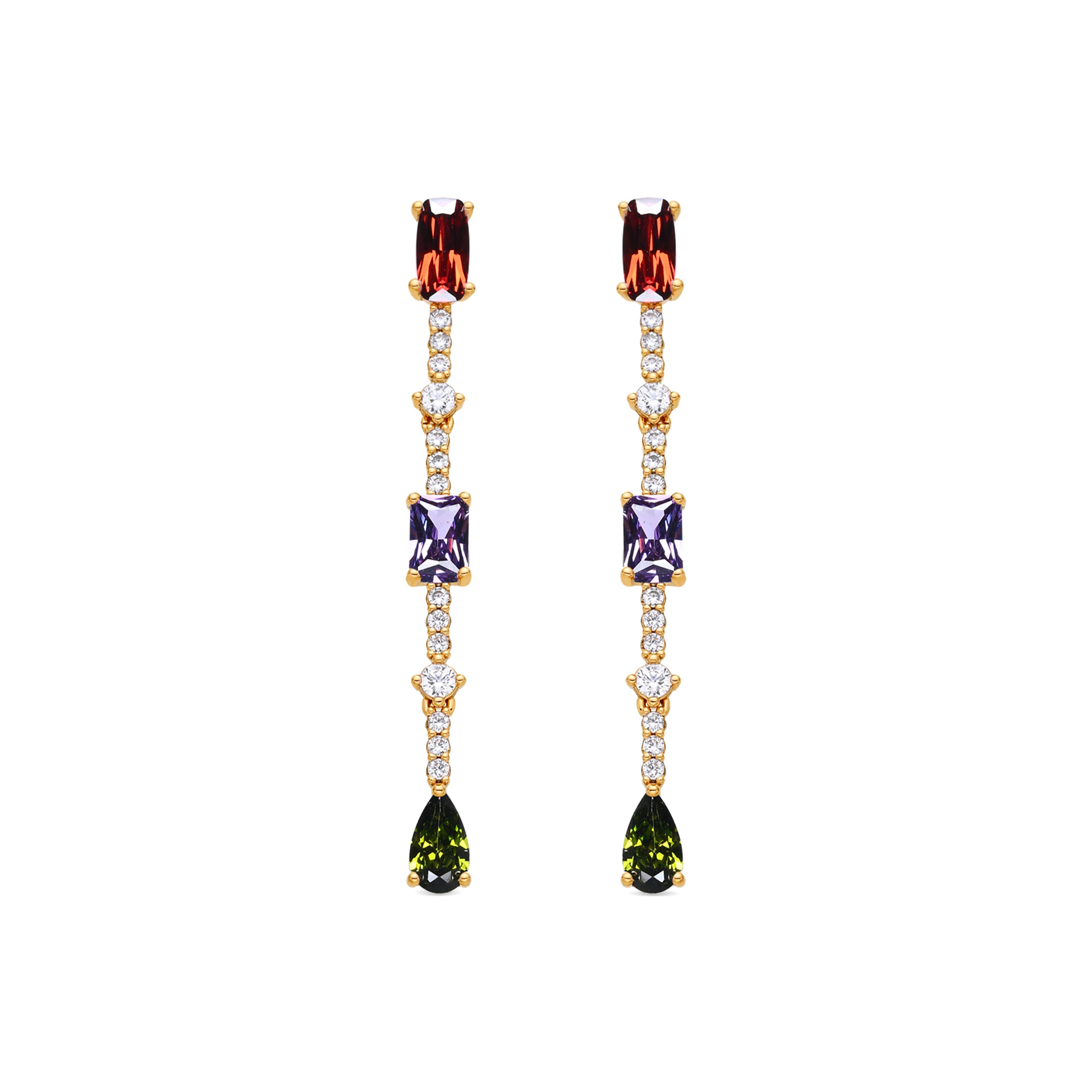 Pendientes de Circonita Multicolor acabado en oro amarillo de 18k - Ziadru