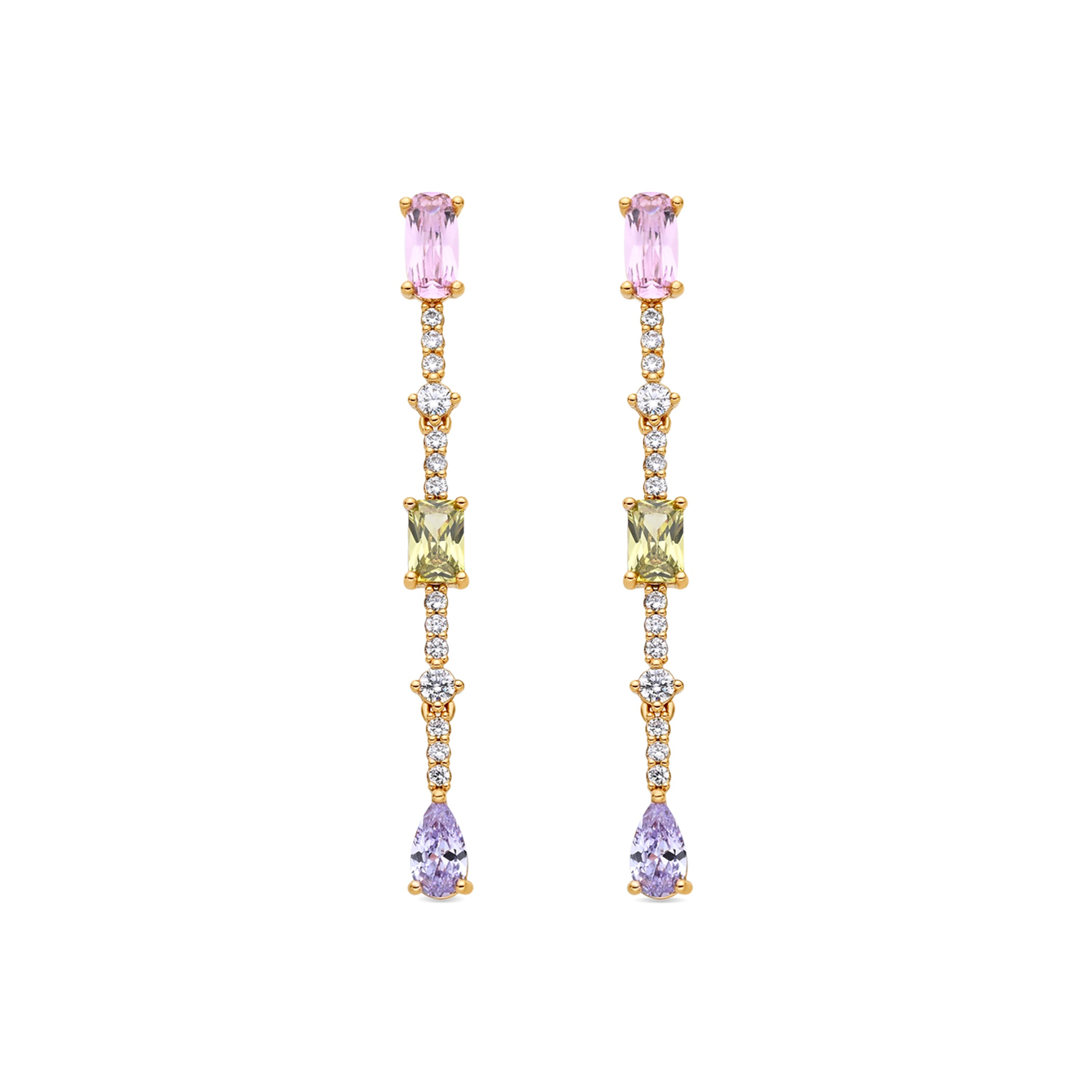 Pendientes de Circonita Multicolor acabado en oro amarillo de 18k - Ziadru