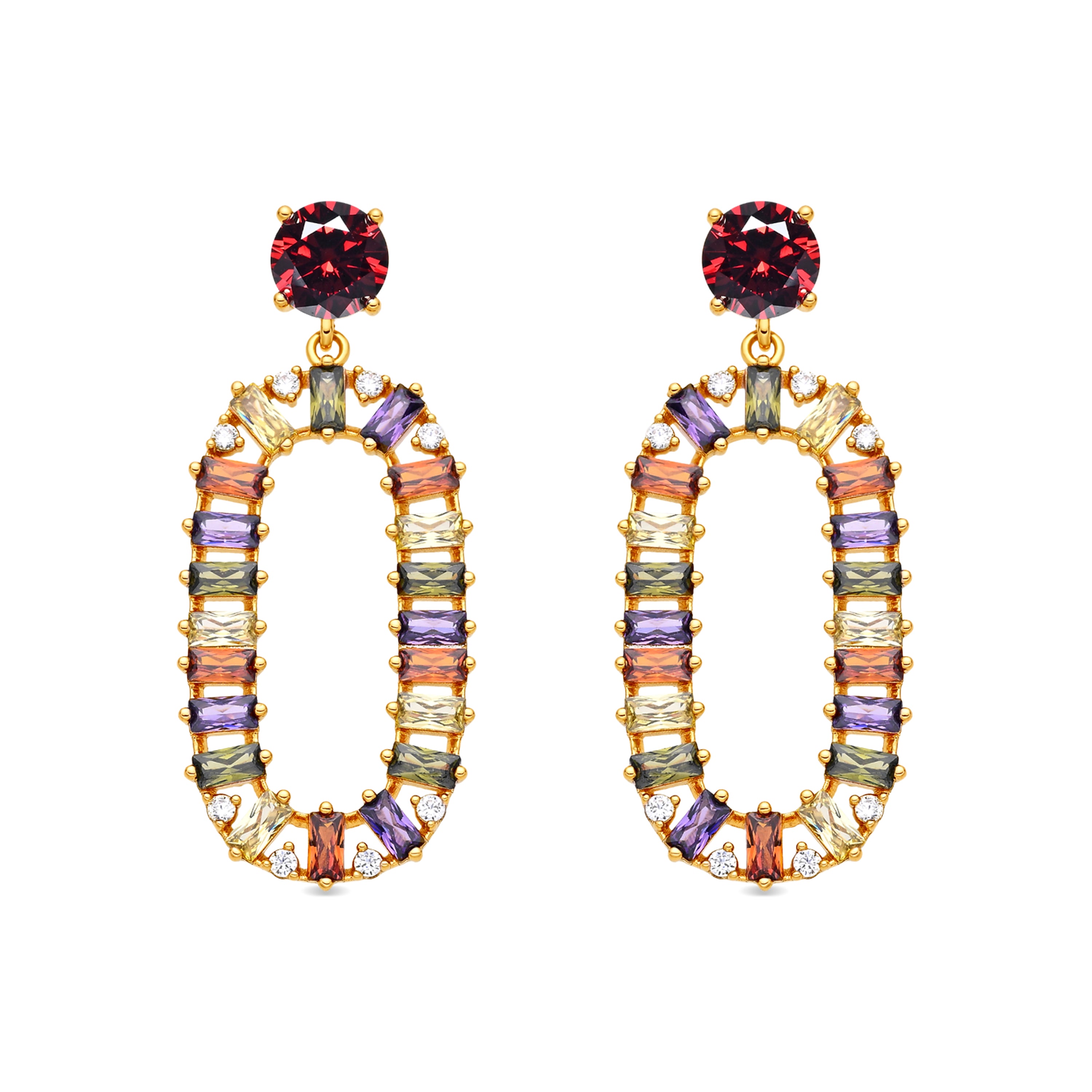 Pendientes de Circonita Multicolor acabado en oro amarillo de 18k - Ziadru