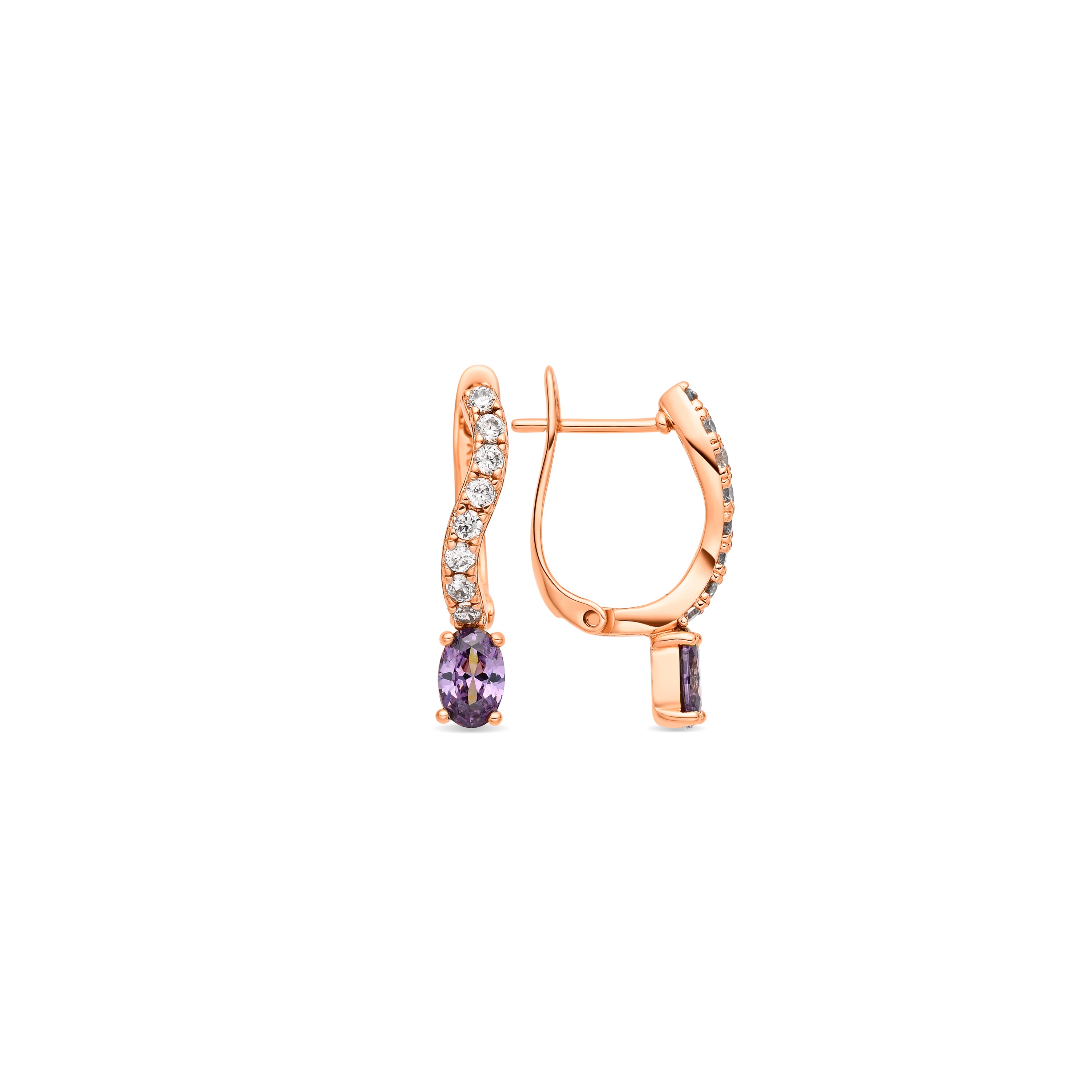Pendientes de Circonita Amatista acabado en oro amarillo de 18k - Nakco