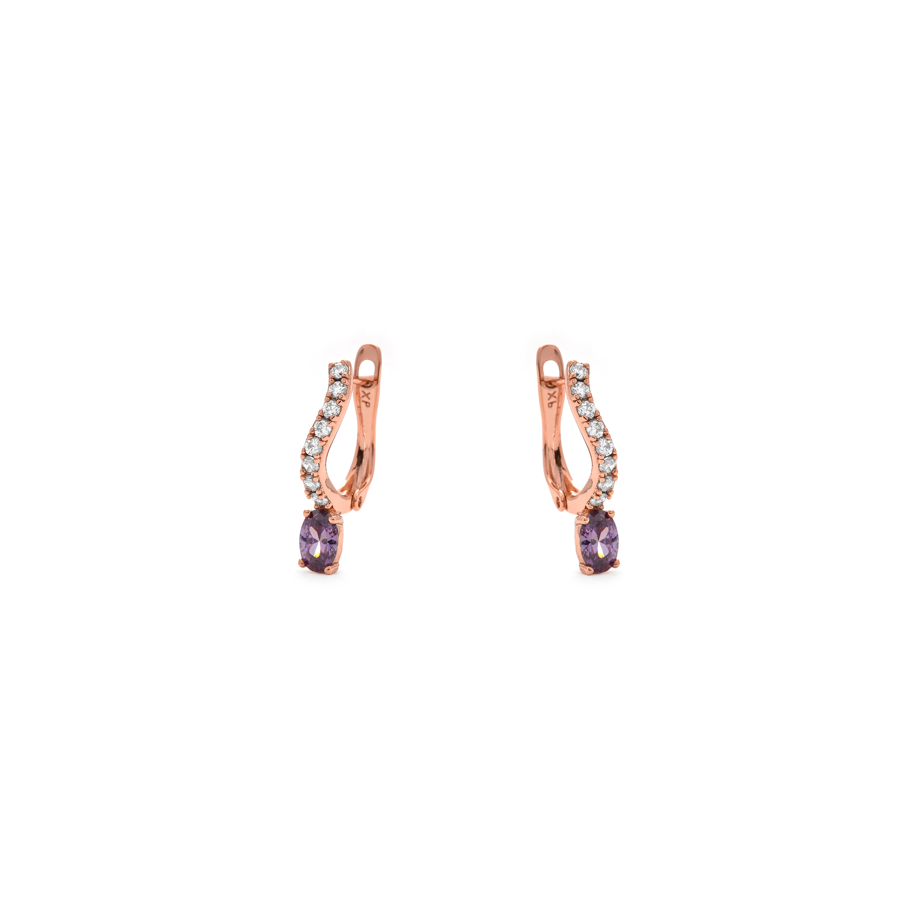 Pendientes de Circonita Amatista acabado en oro amarillo de 18k - Nakco