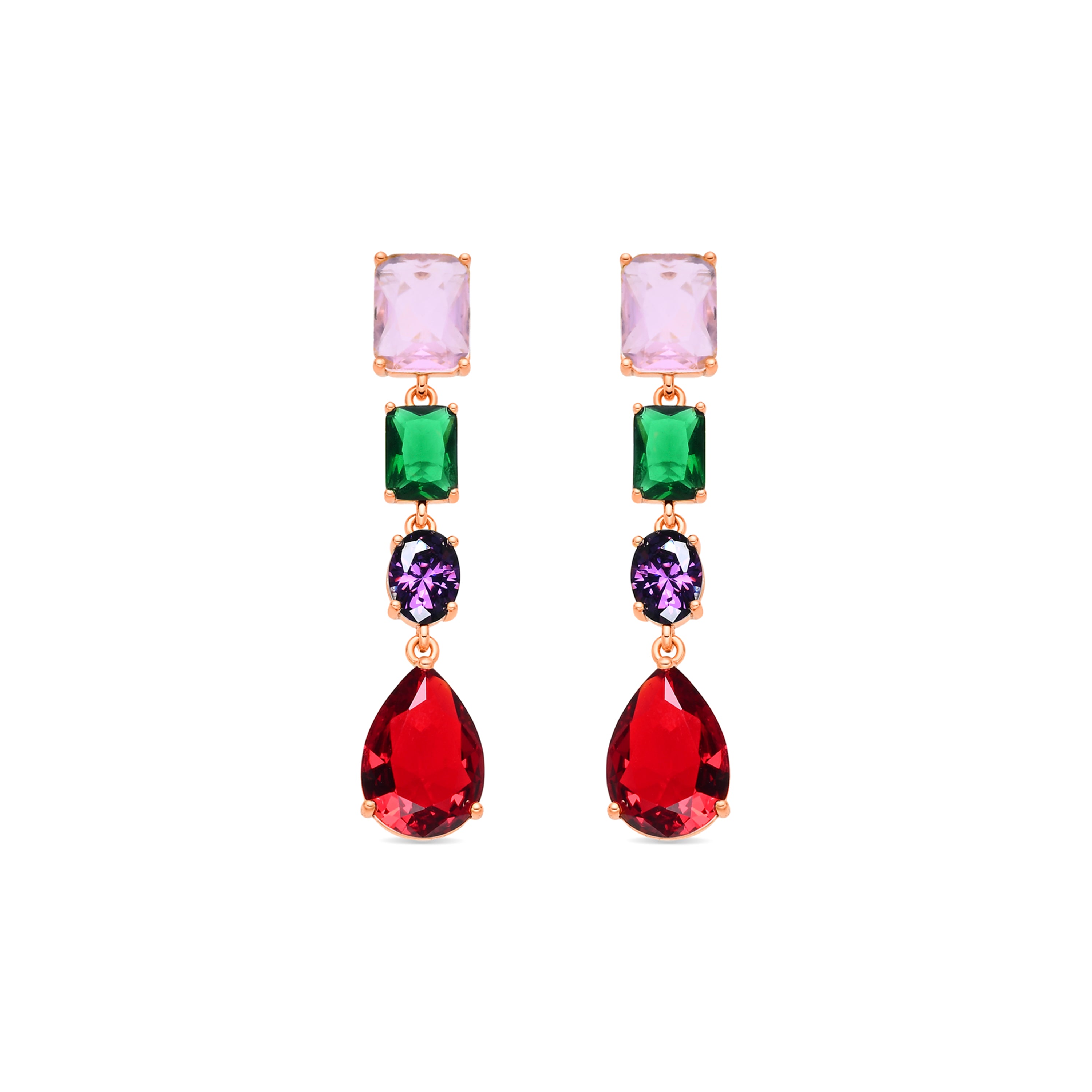 Pendientes de Circonita Multicolor acabado en oro amarillo de 18k - Hipol