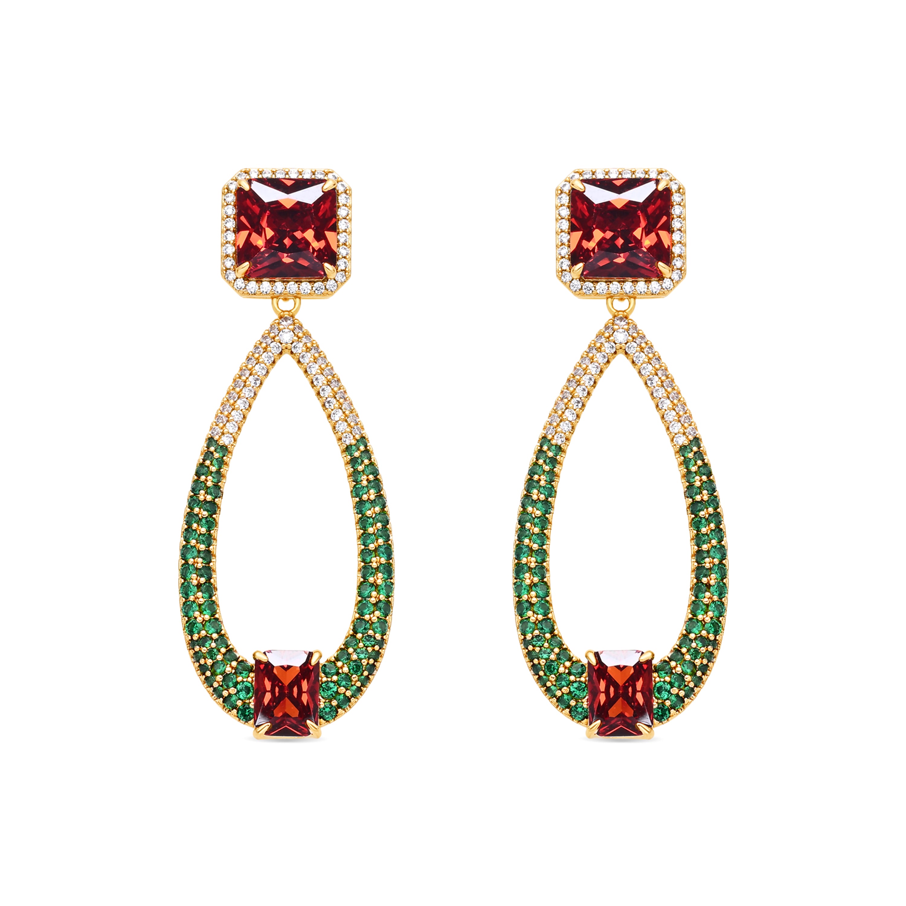 Pendientes de Circonita Multicolor acabado en oro amarillo de 18k - Saha