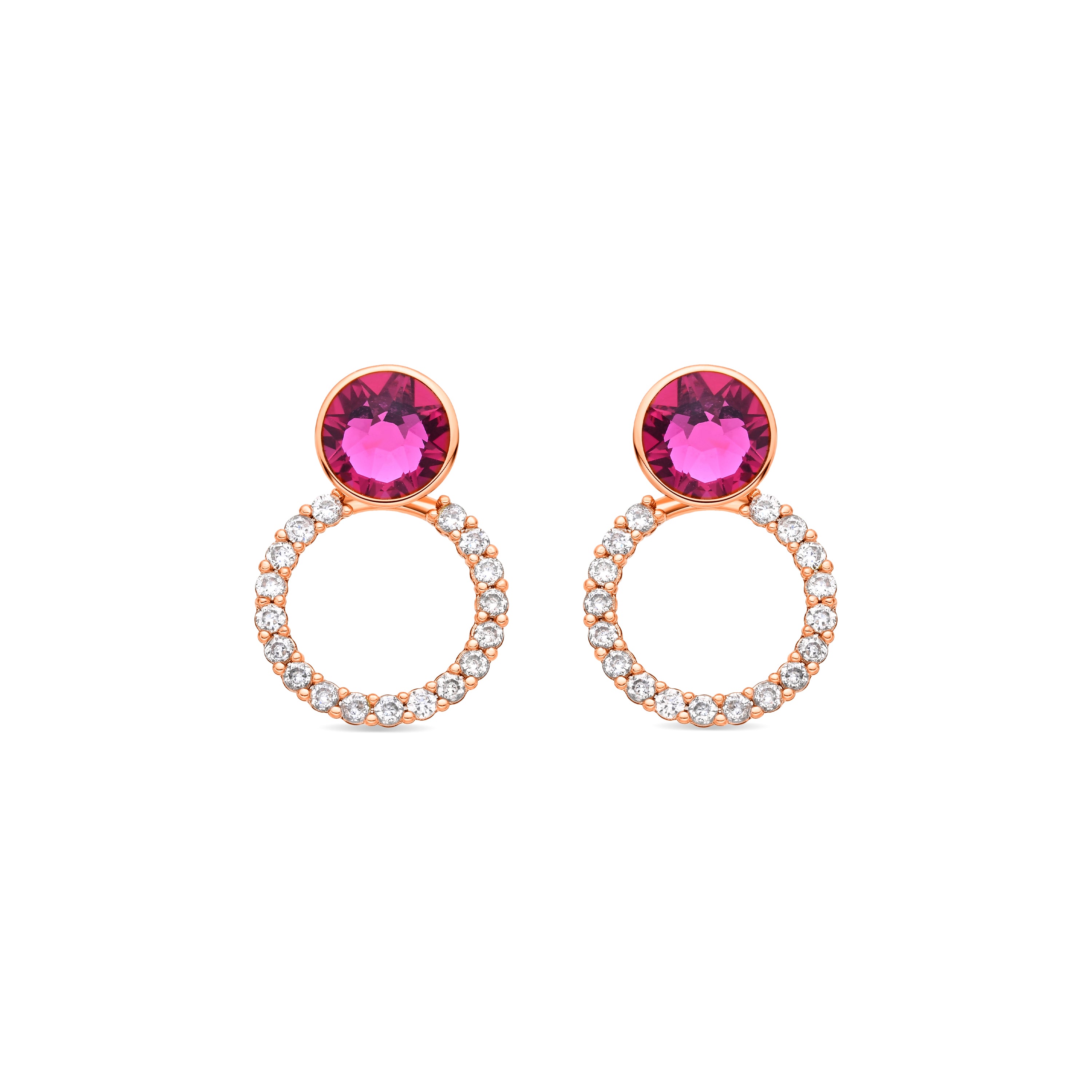 Pendientes de Cuarzo Hidrotermal Frambuesa acabado en oro amarillo de 18k - Silho