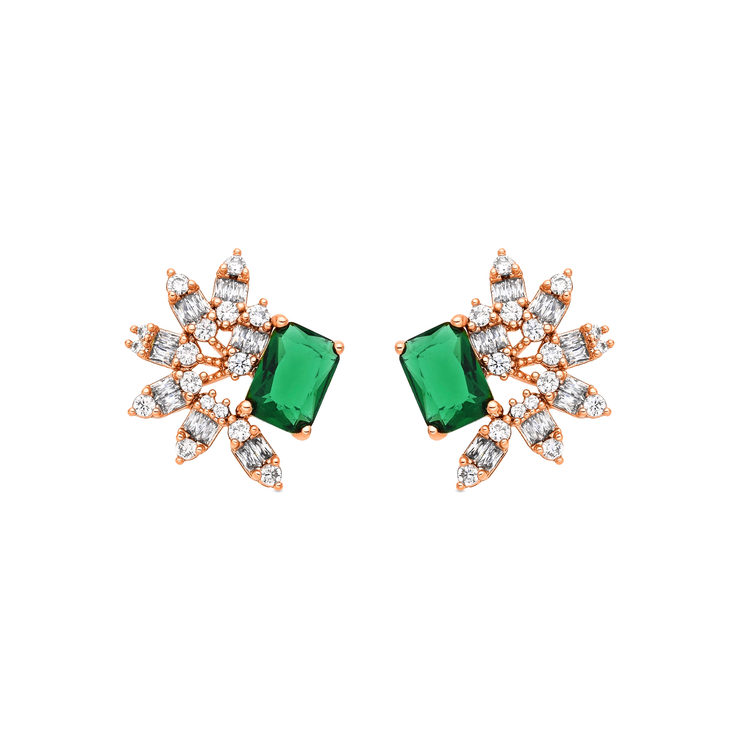 Pendientes de Circonita Esmeralda acabado en oro amarillo de 18k - Juveio