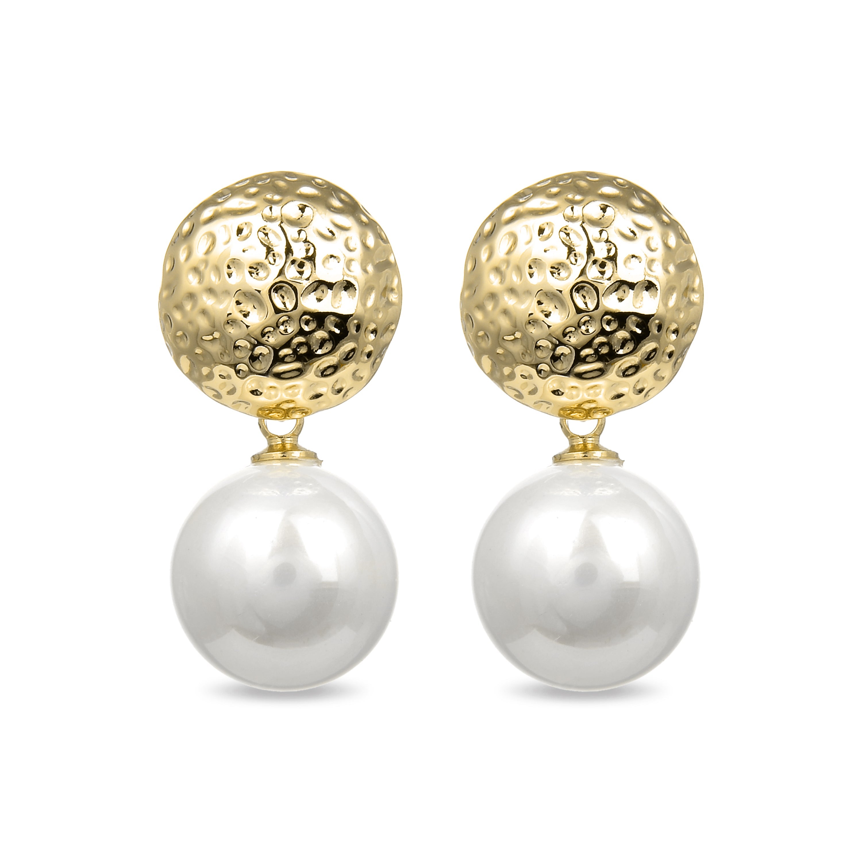 Boucles d&amp;#39;oreilles en perle blanche finies en or jaune 18K - Thuiry