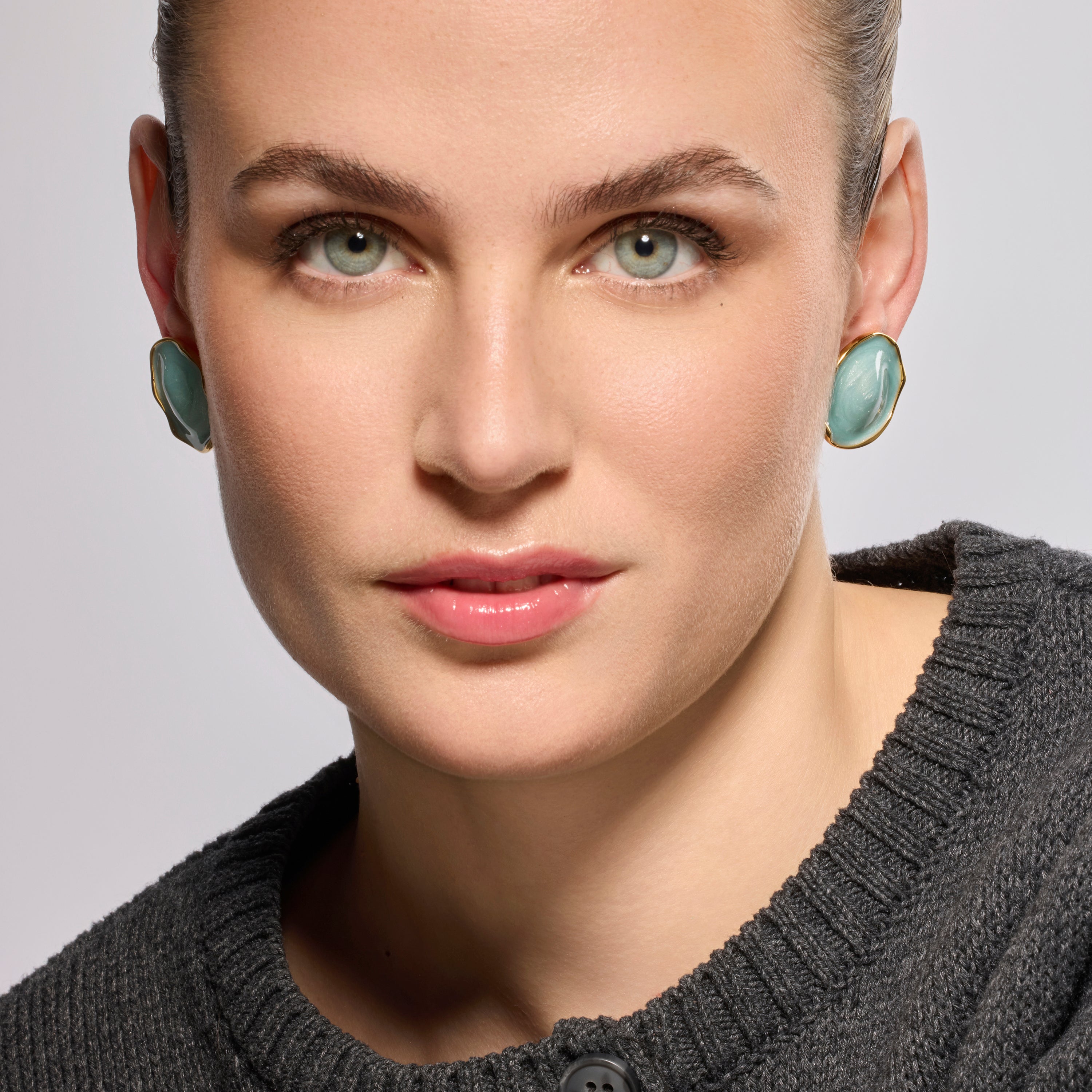 Pendientes acabado oro amarillo de 18k y Lacado Azul - Huldio