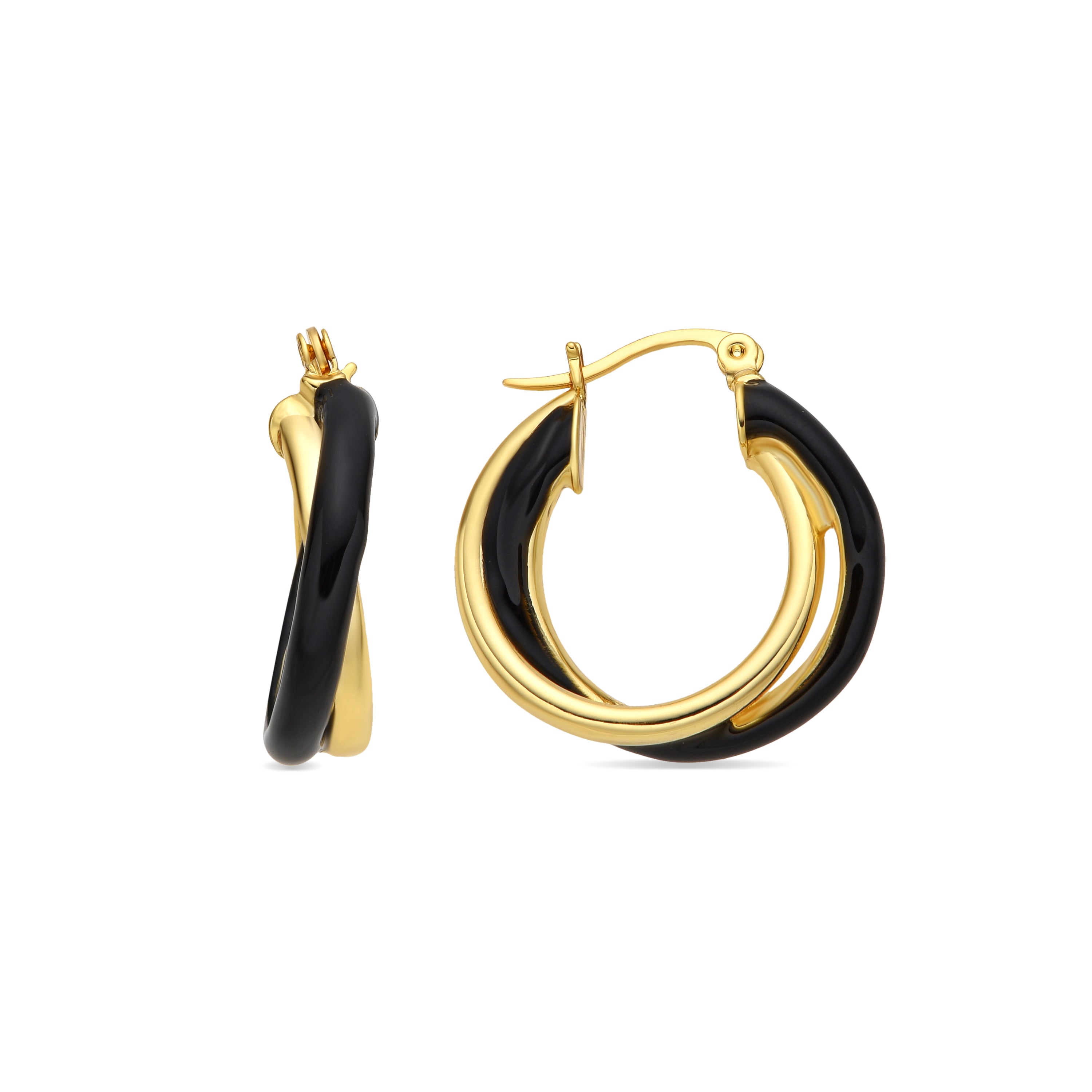 Pendientes acabado oro amarillo de 18k y Lacado Negro - Fieroa