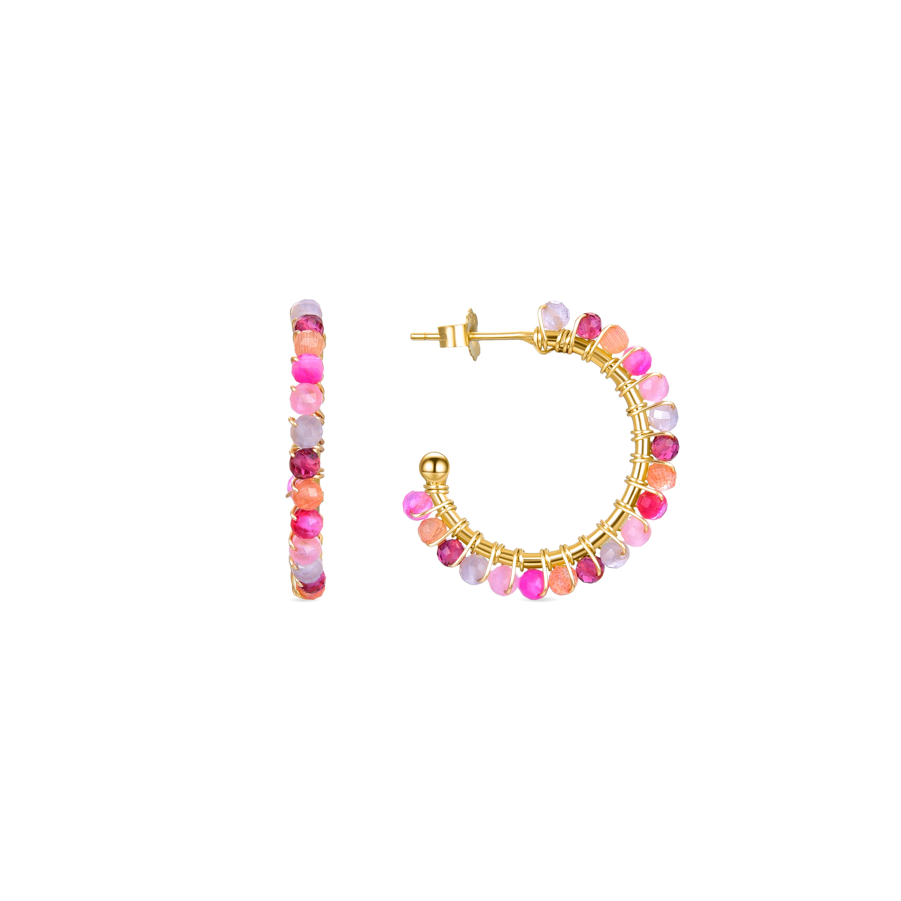 Pendientes de Cristal Rosa / Morado acabados en oro amarillo de 18K - Aiel