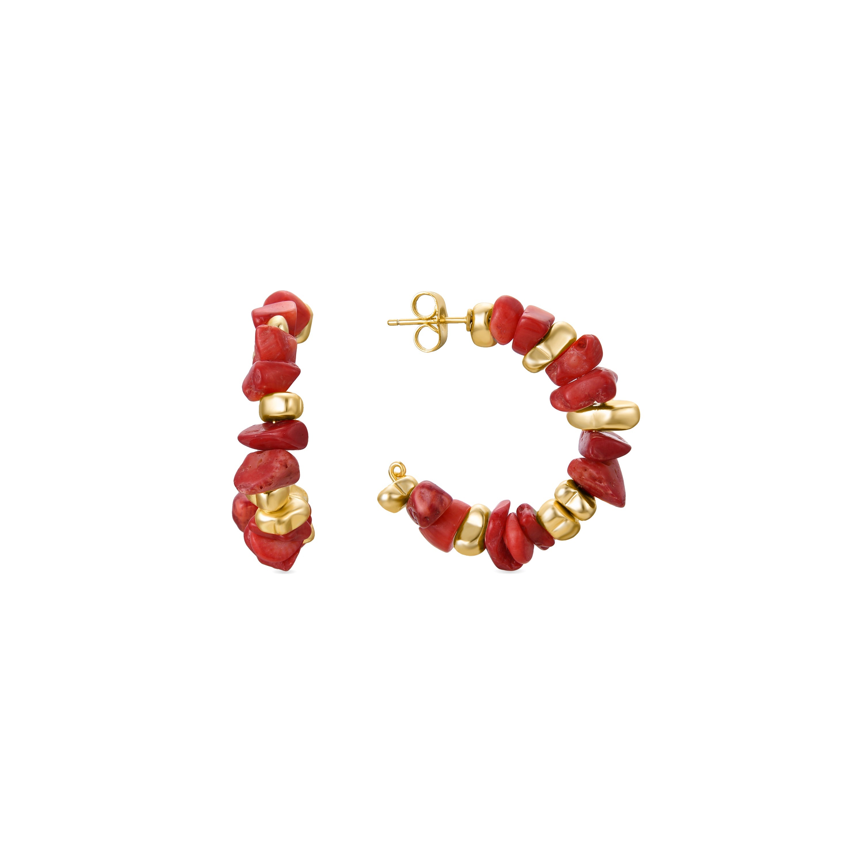 Pendientes de Coral acabados en oro amarillo 18K - Elthy