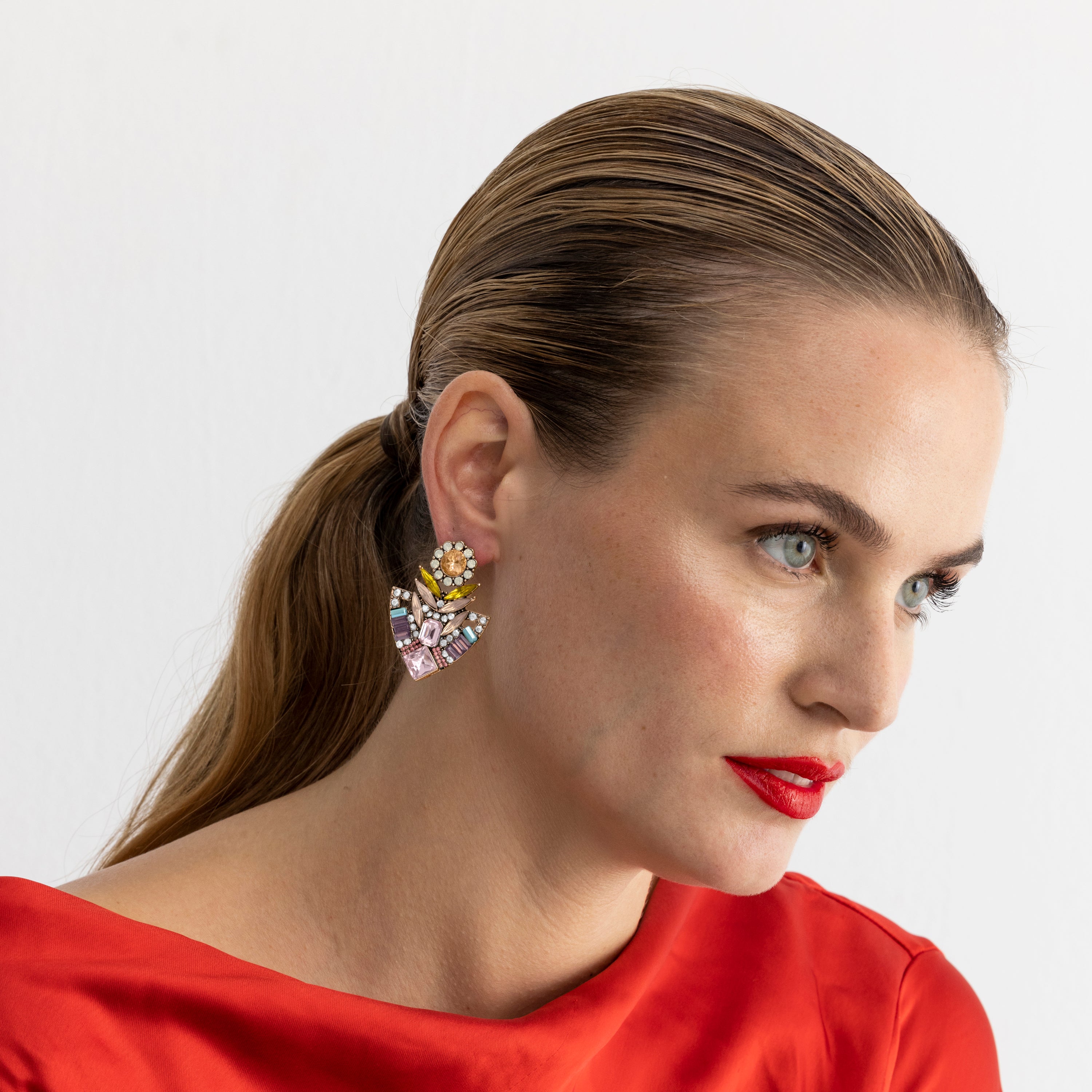 Pendientes con Cristal Multicolor acabado oro 18k - Aphuat