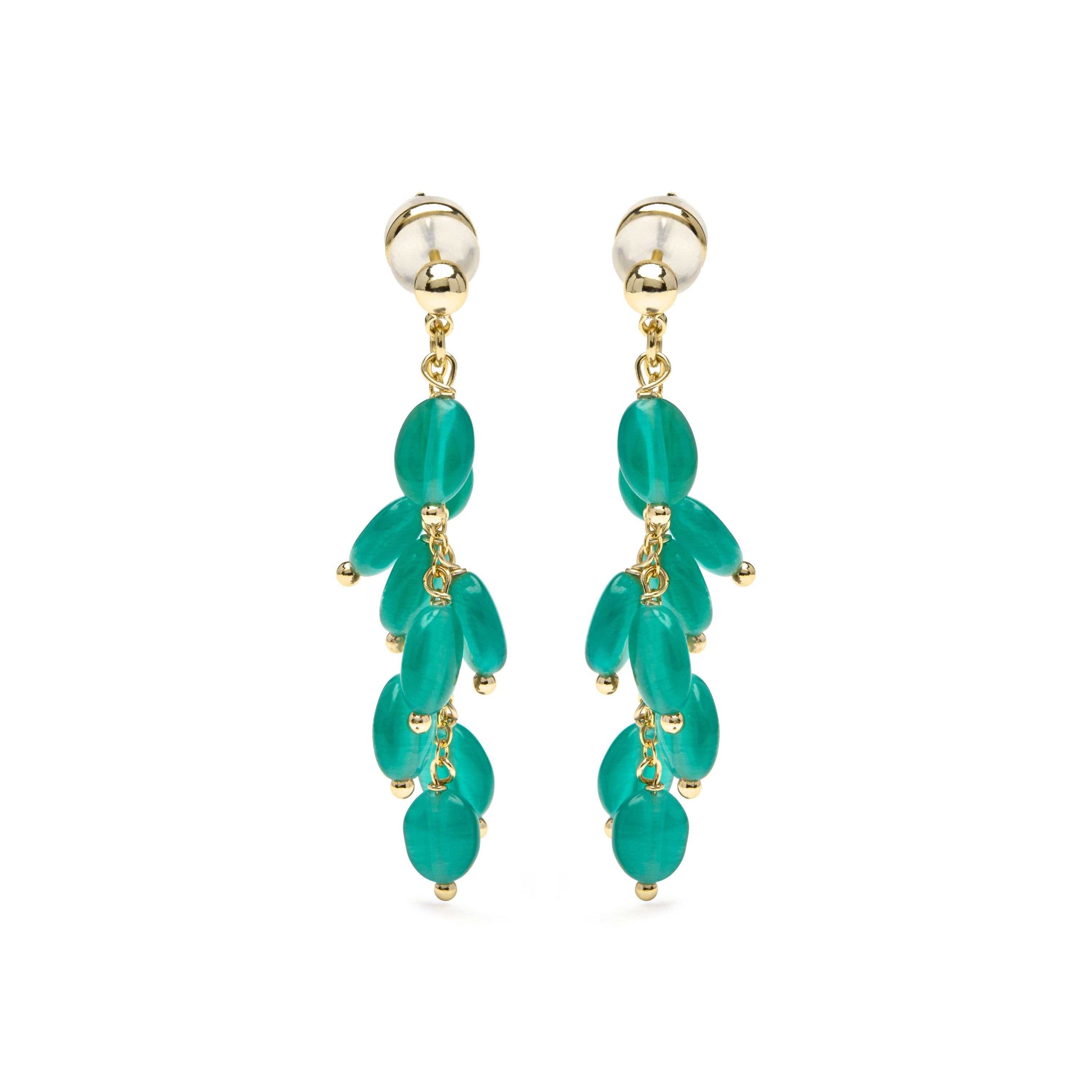 Orecchini finitura oro giallo 18k e Occhio di Gatto Verde - Gorai