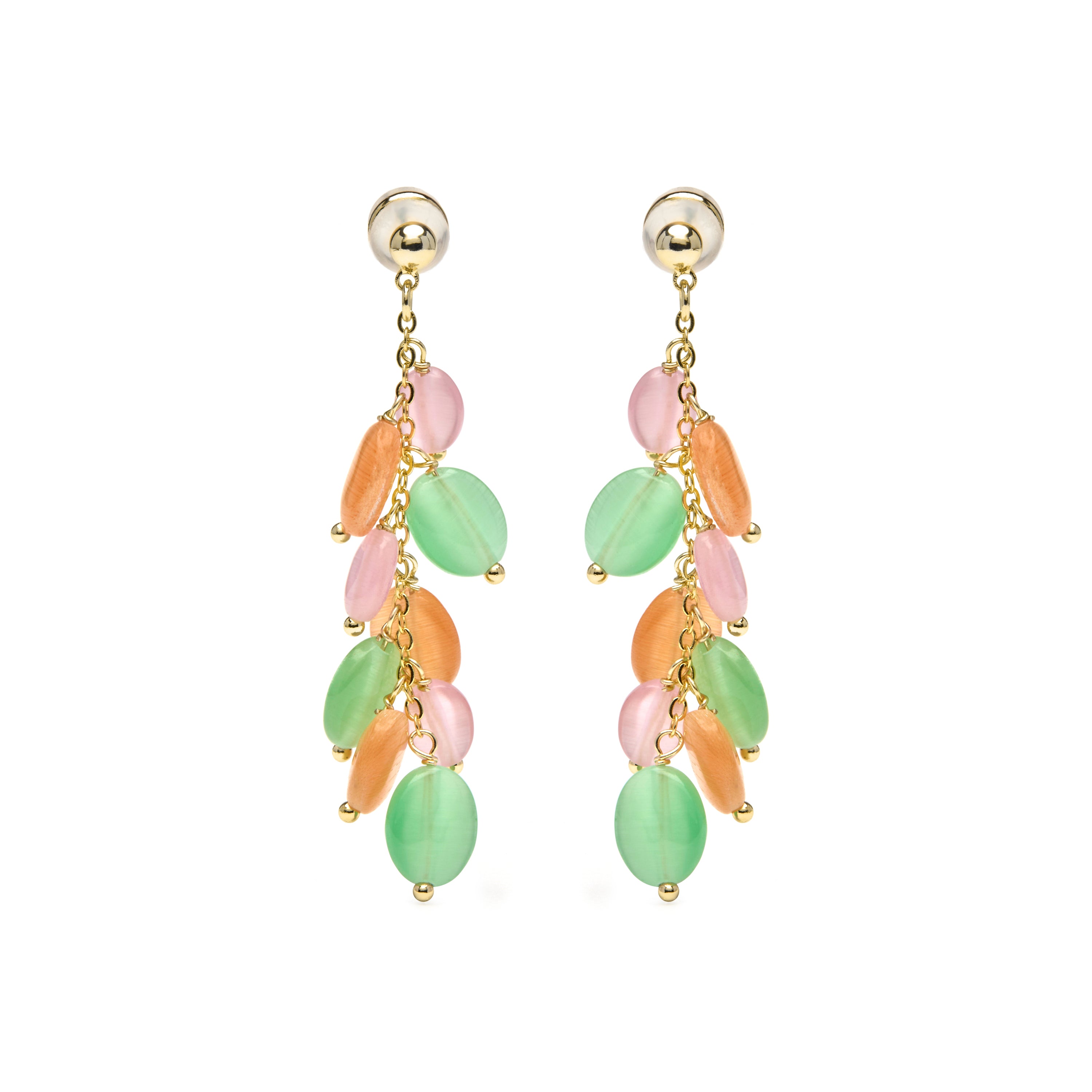 Orecchini finitura oro giallo 18k e Occhio di Gatto Multicolore - Gorai