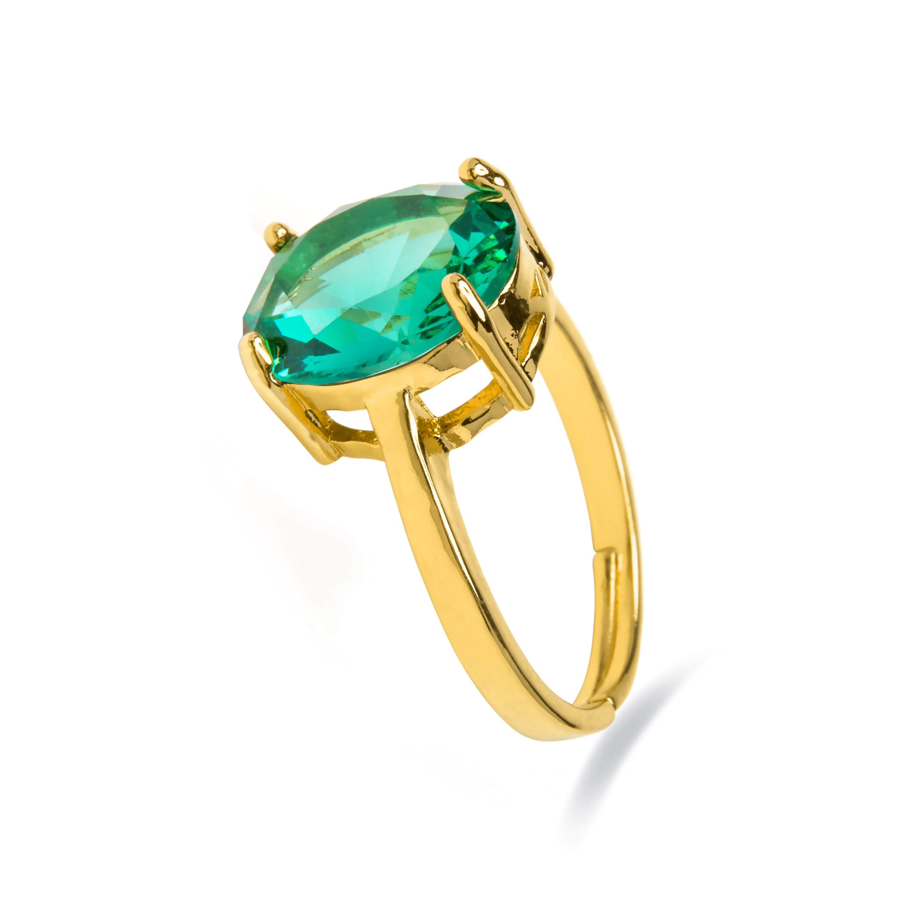 Anillo con Cuarzo Hidrotermal Verde Paraiba acabado oro amarillo 18k - Amkru