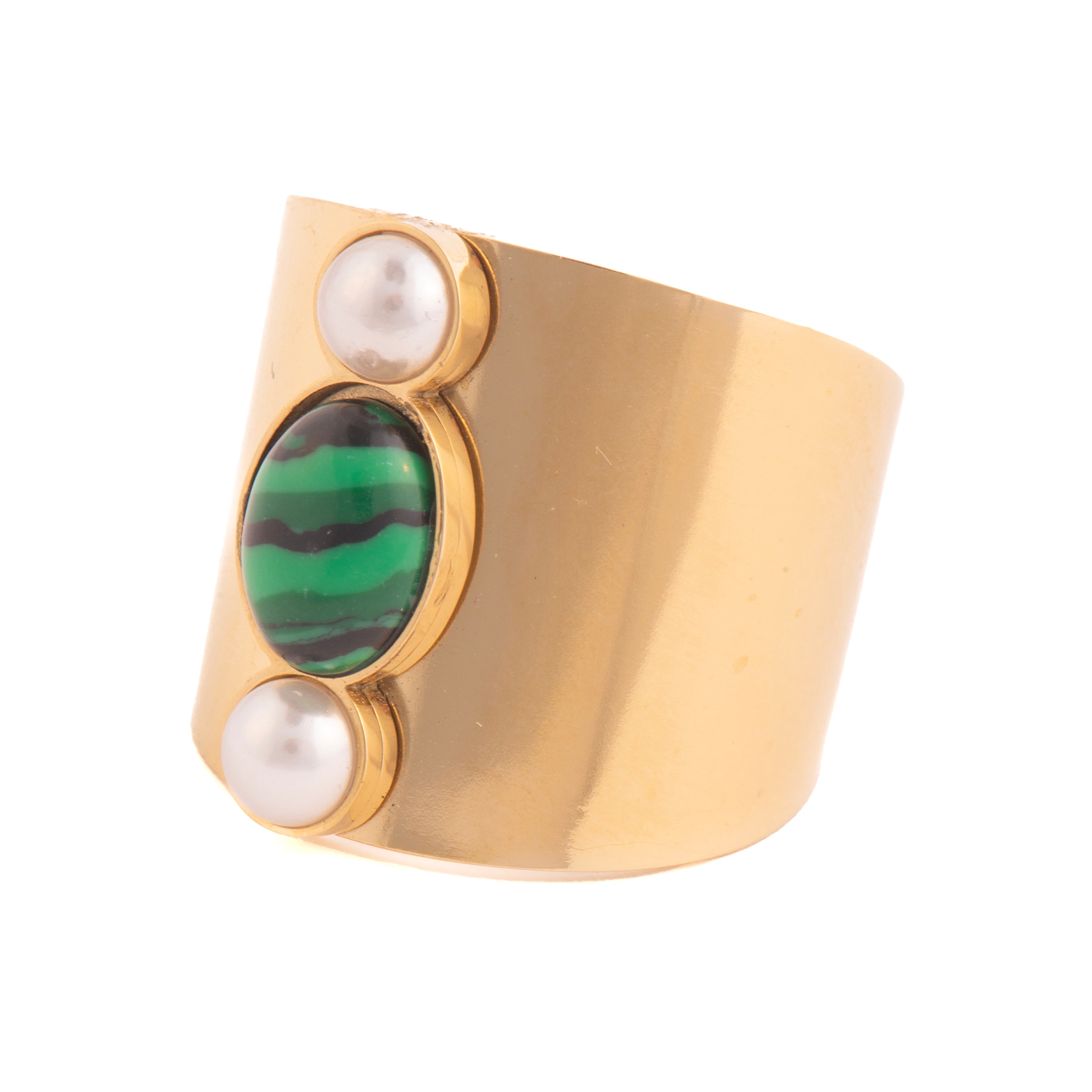 18k Gelbgold-Finish Ring und Malachit - Kiak