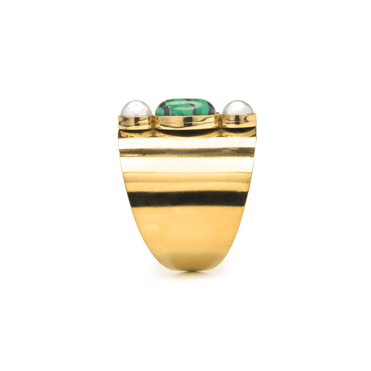 Anillo acabado oro amarillo de 18k y Malaquita - Kiak