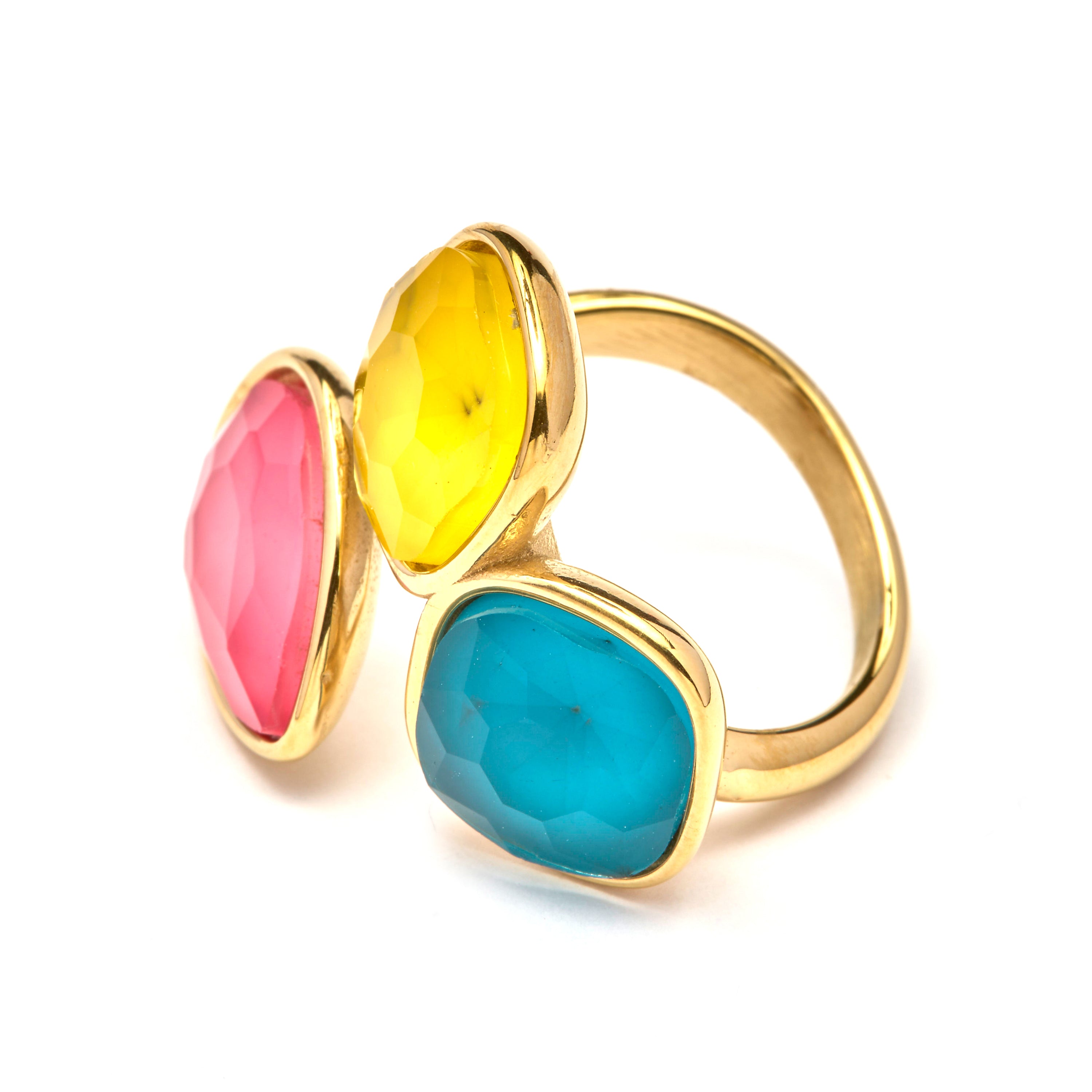 Anillo acabado oro amarillo de 18k y Cuarzo Hidrotermal Multicolor - Gudki