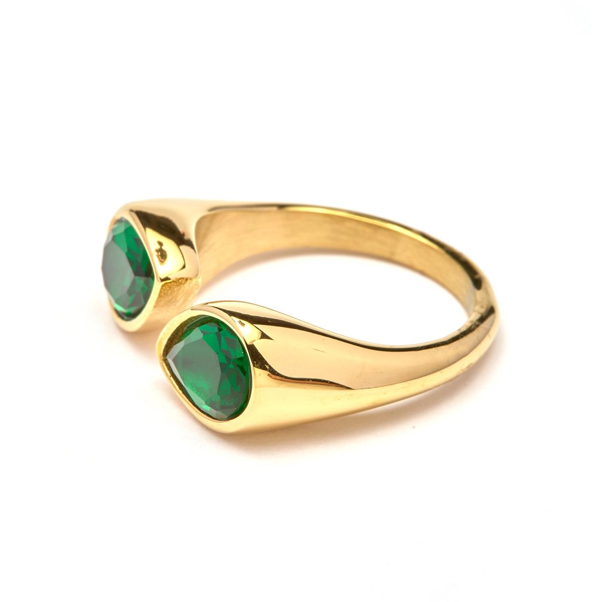 Anillo acabado oro amarillo de 18k y Cuarzo Hidrotermal Verde Paraiba - Riel
