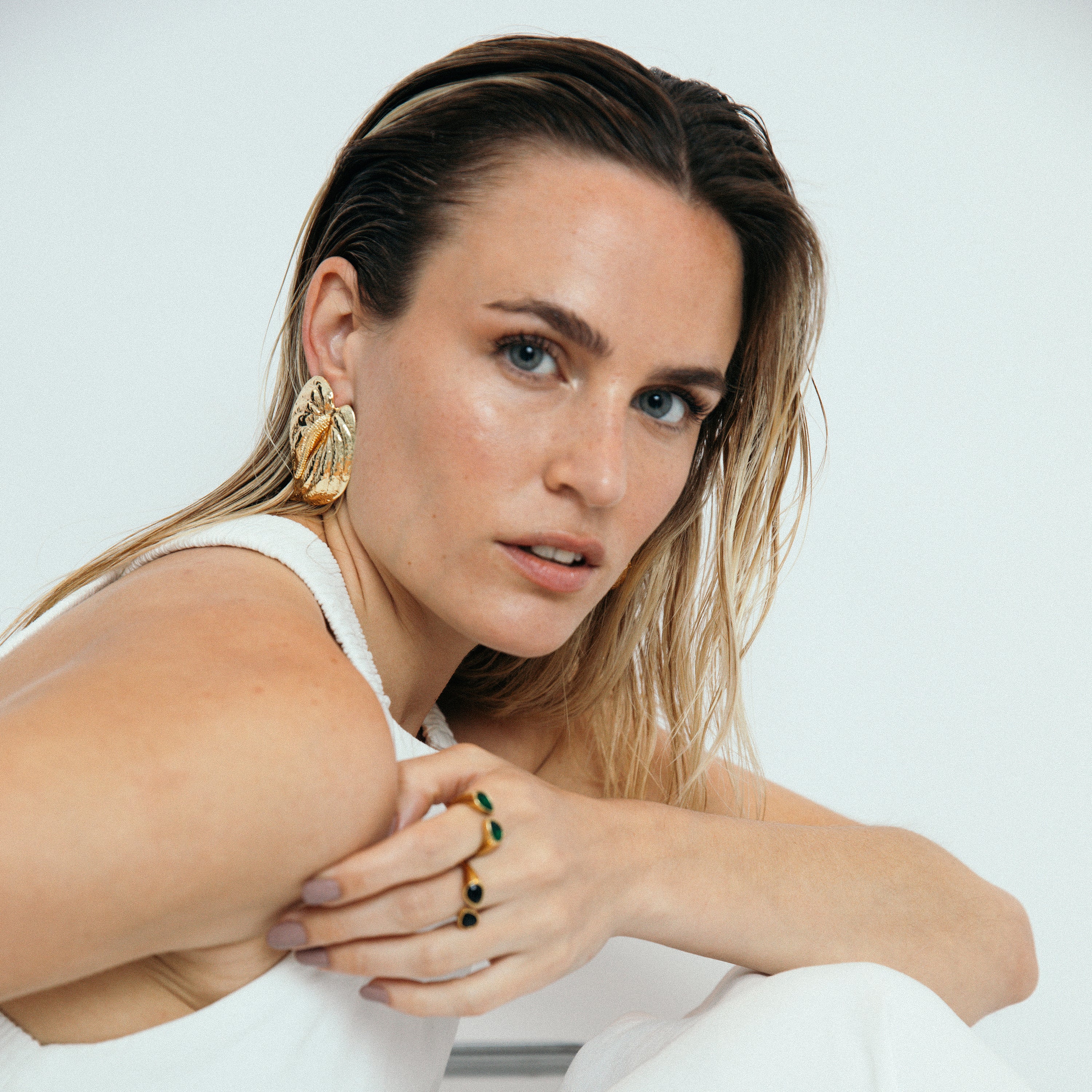 18k Gelbgold-Finish Ring und Grüner Paraiba Hydrothermal Quarz - Schiene