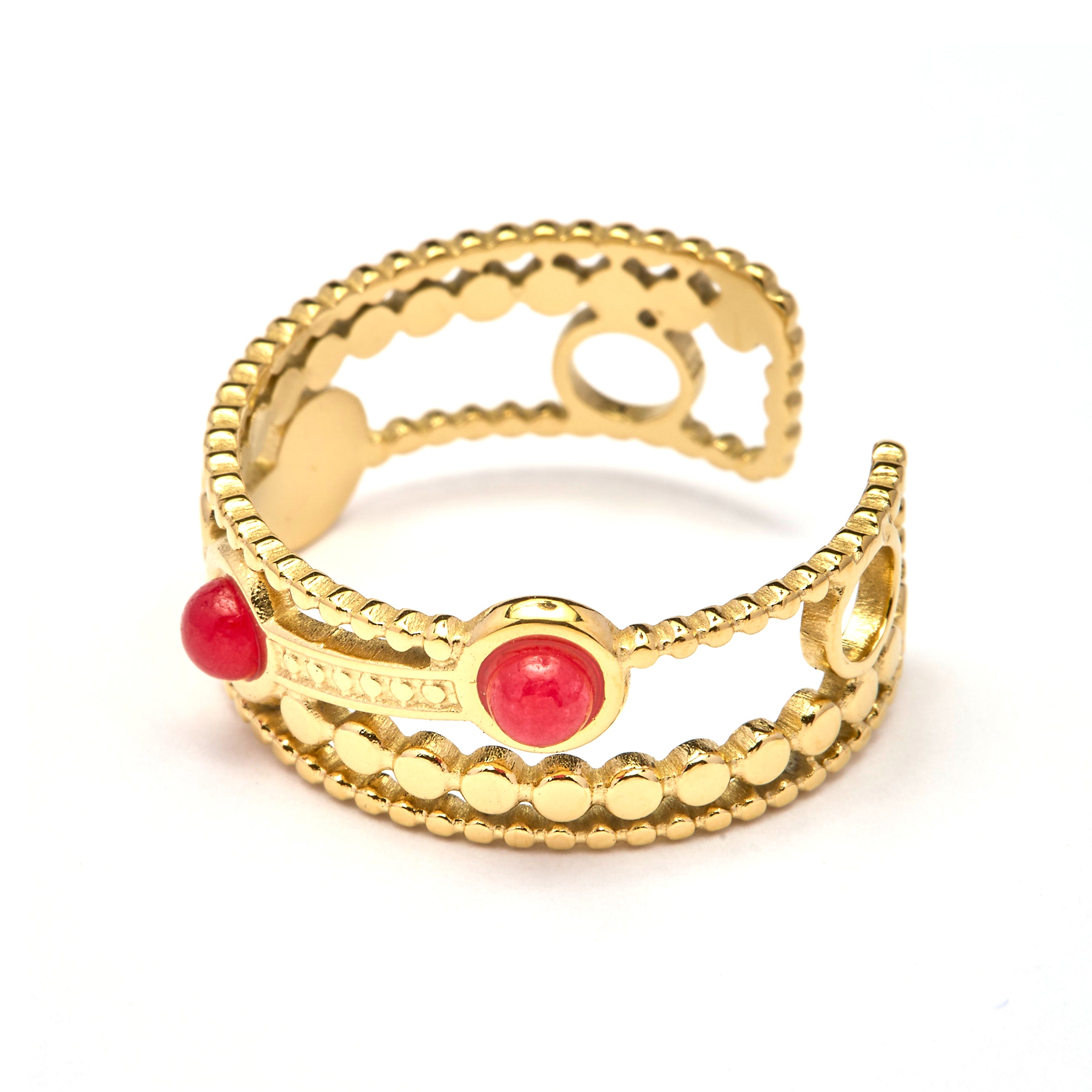 18k Gelbgold-Finish Ring und Roter Kristall - Fatin