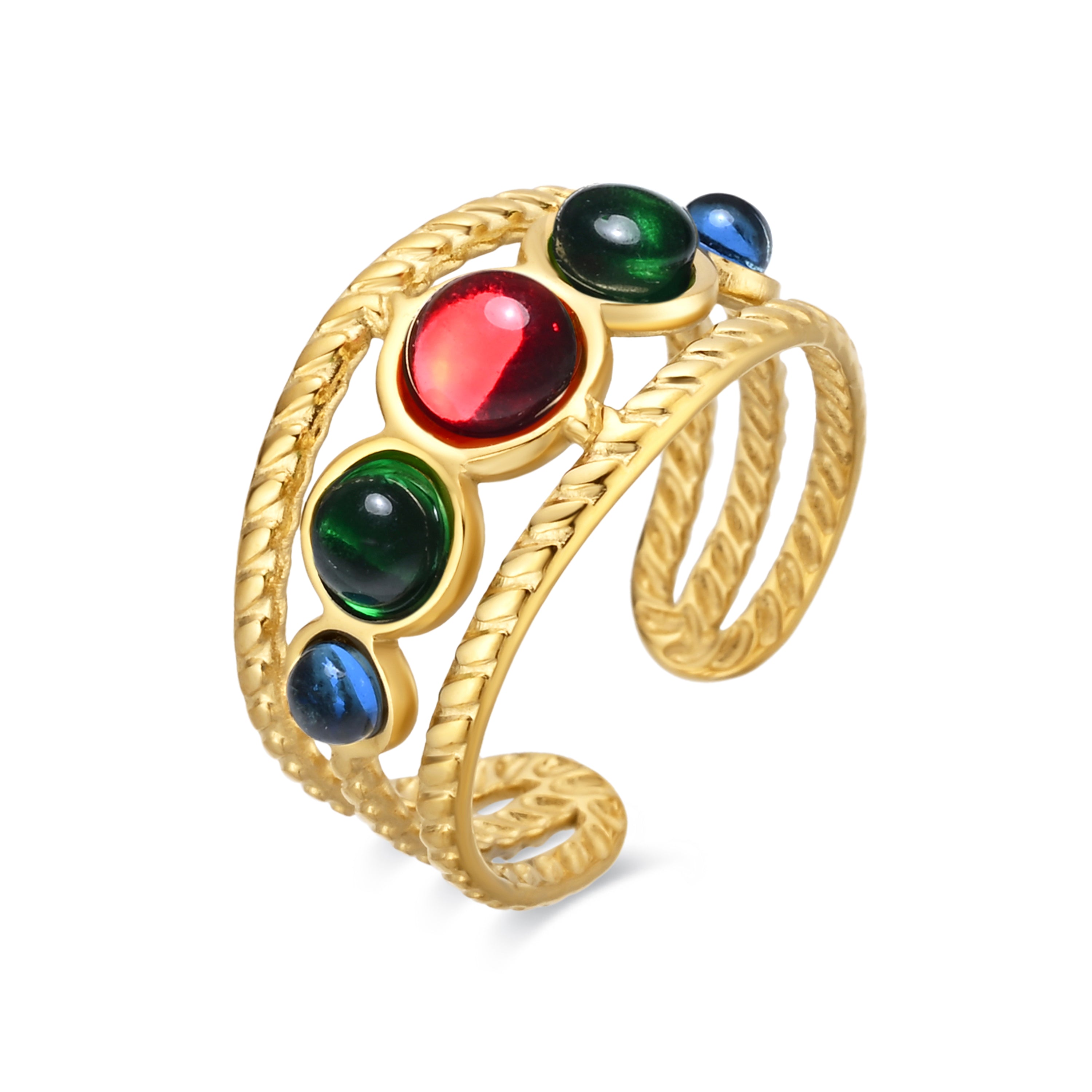 Anillo de Cuarzo Hidrotermal Multicolor acabado en oro amarillo 18k - Fansya