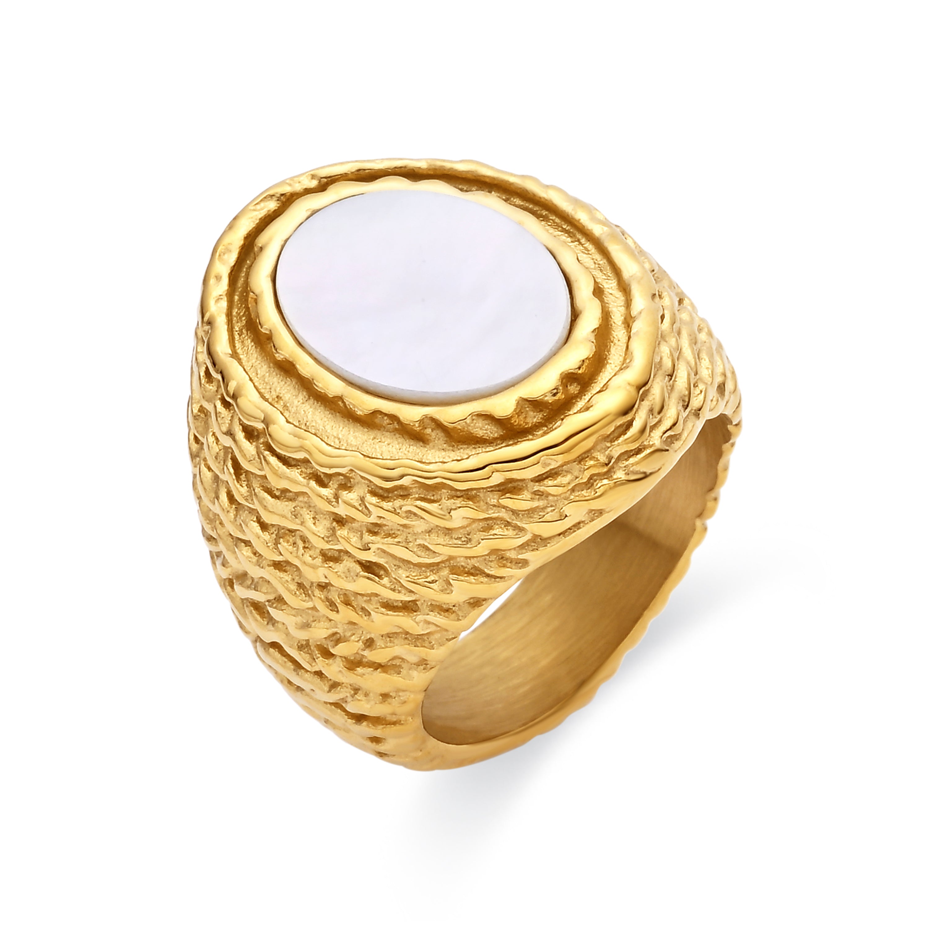 Anillo de Madreperla Blanca acabado en oro amarillo 18k - Mysdan