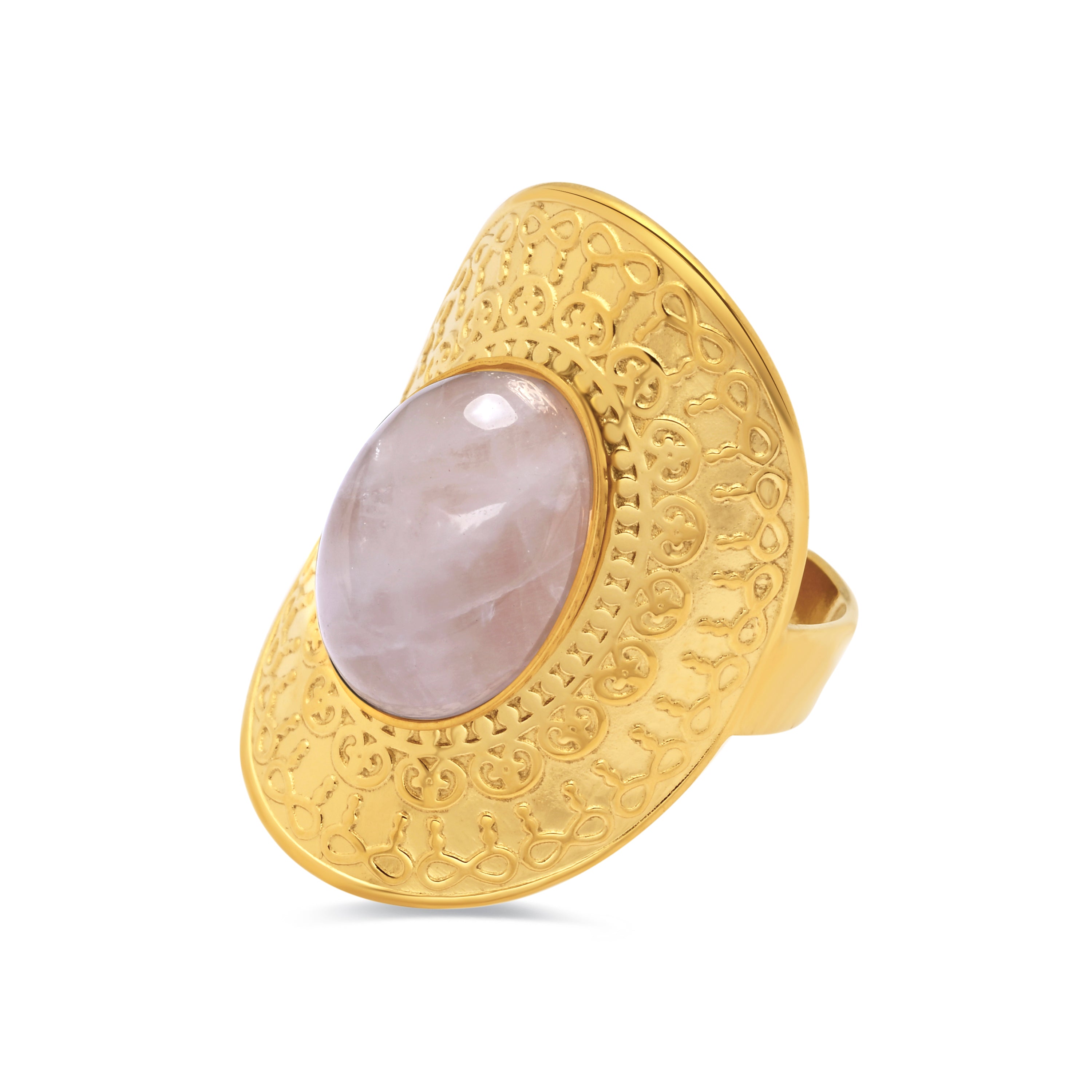 Anillo de Cuarzo Rosa acabado en oro amarillo 18k - Miha