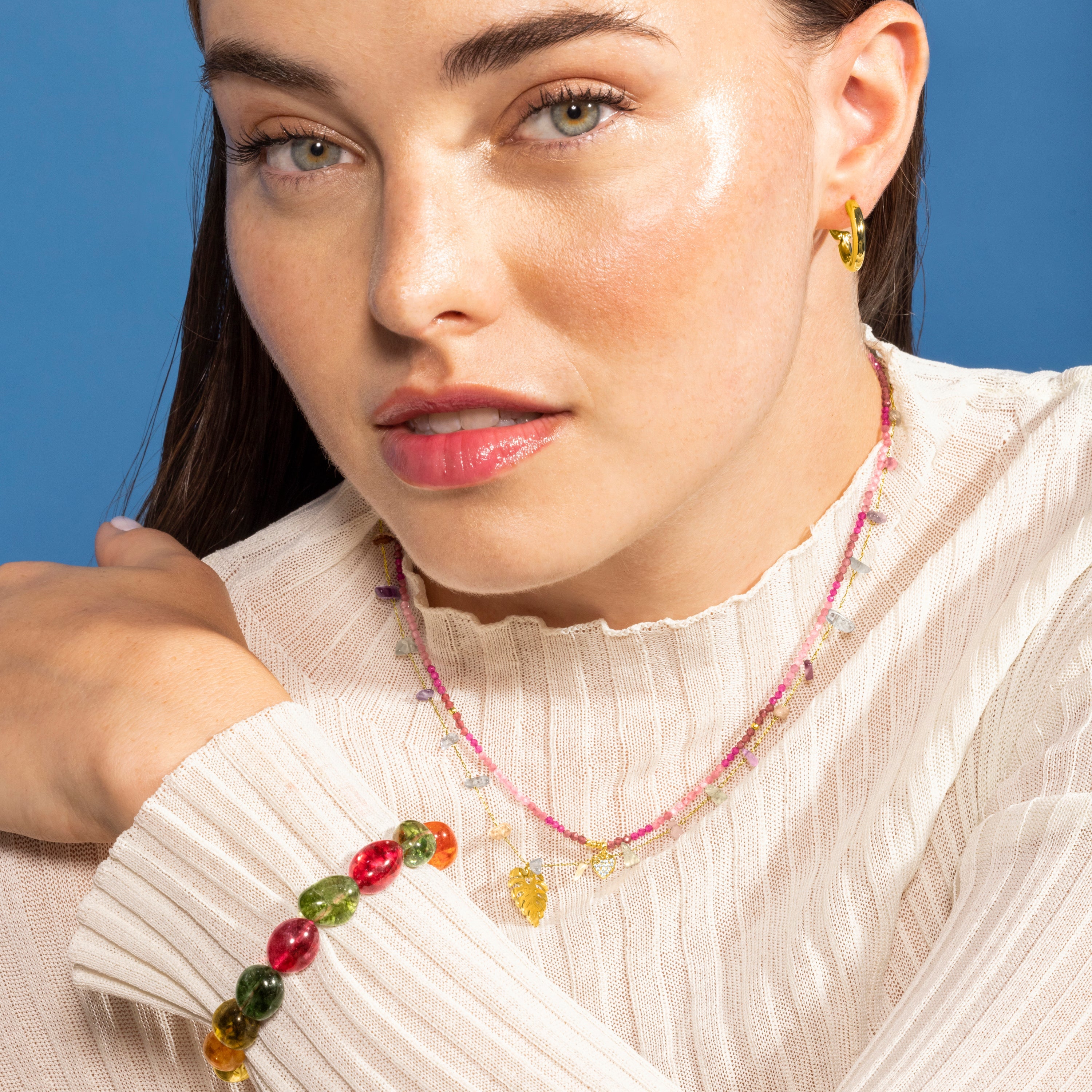 Collar de Circonita Multicolor acabado en oro amarillo 18K- Ilonda