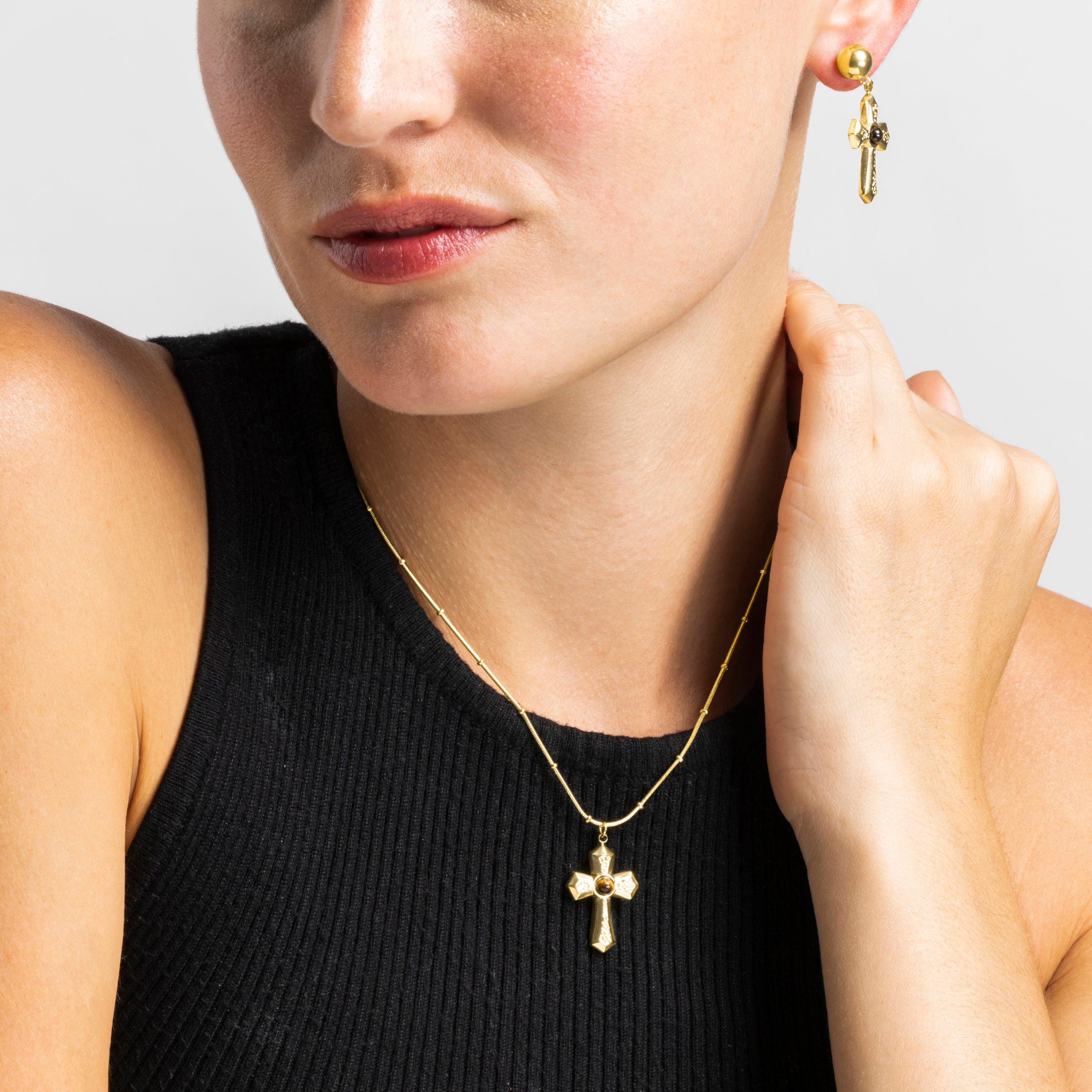 Collier avec Œil de Tigre finition or 18k - Anleh