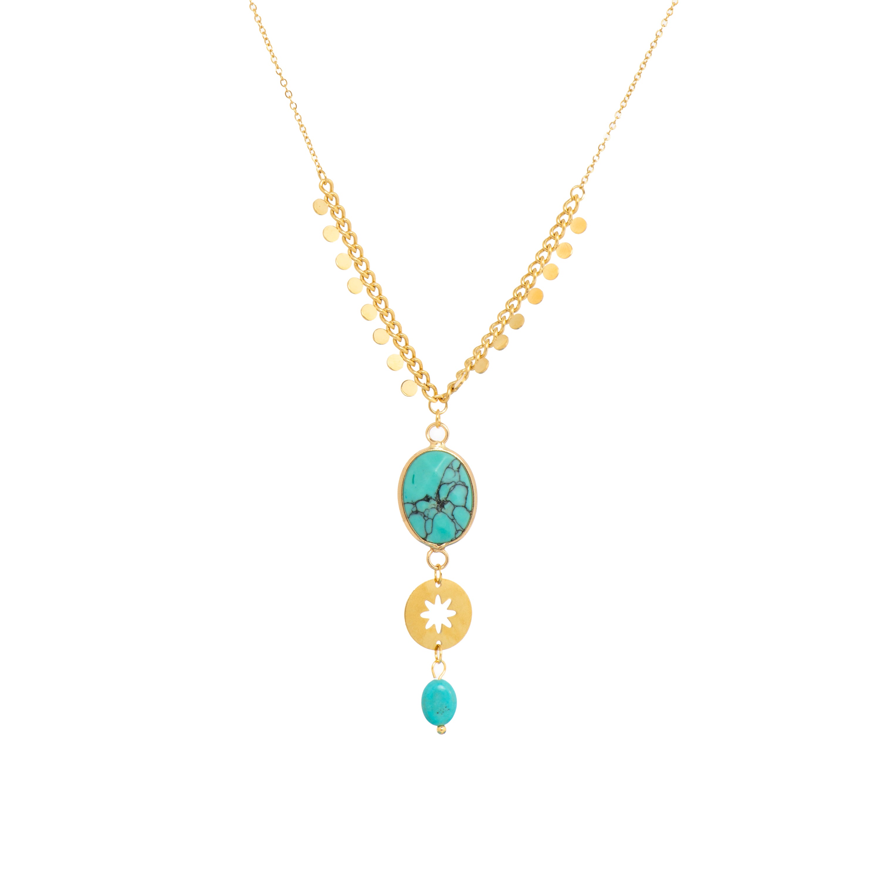 18k Yellow Gold and Turquoise Finished Necklace - Rekbas