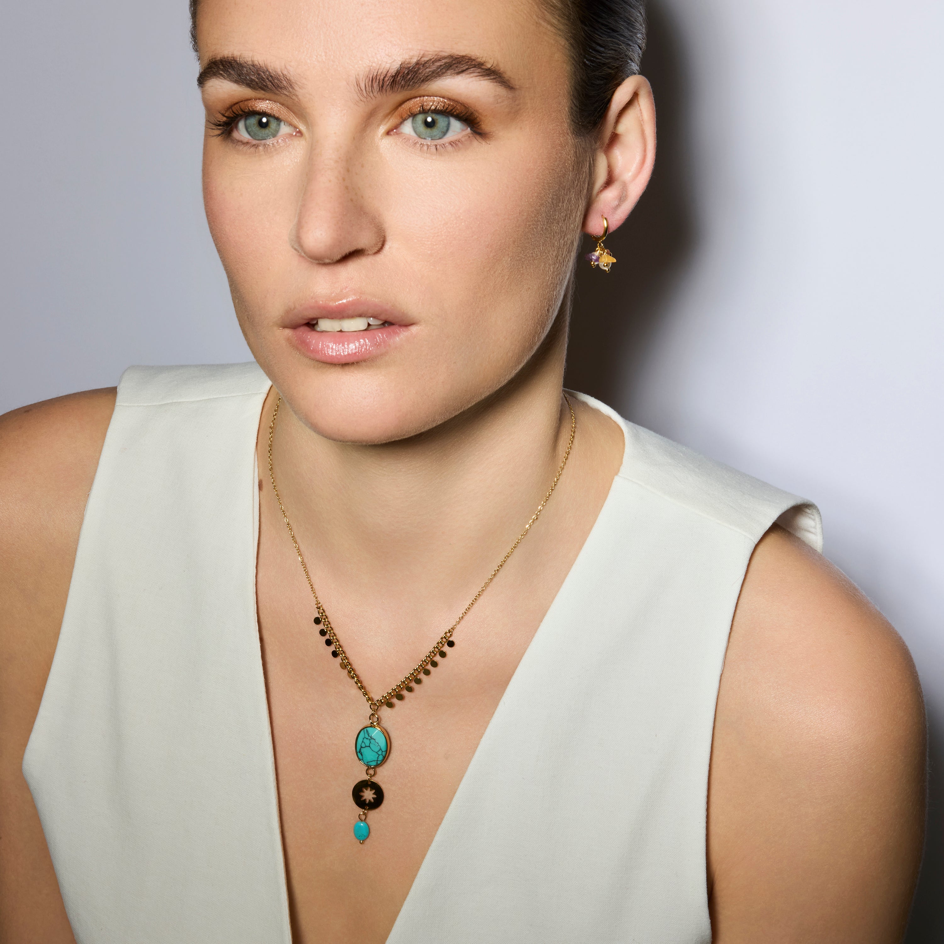18k Yellow Gold and Turquoise Finished Necklace - Rekbas
