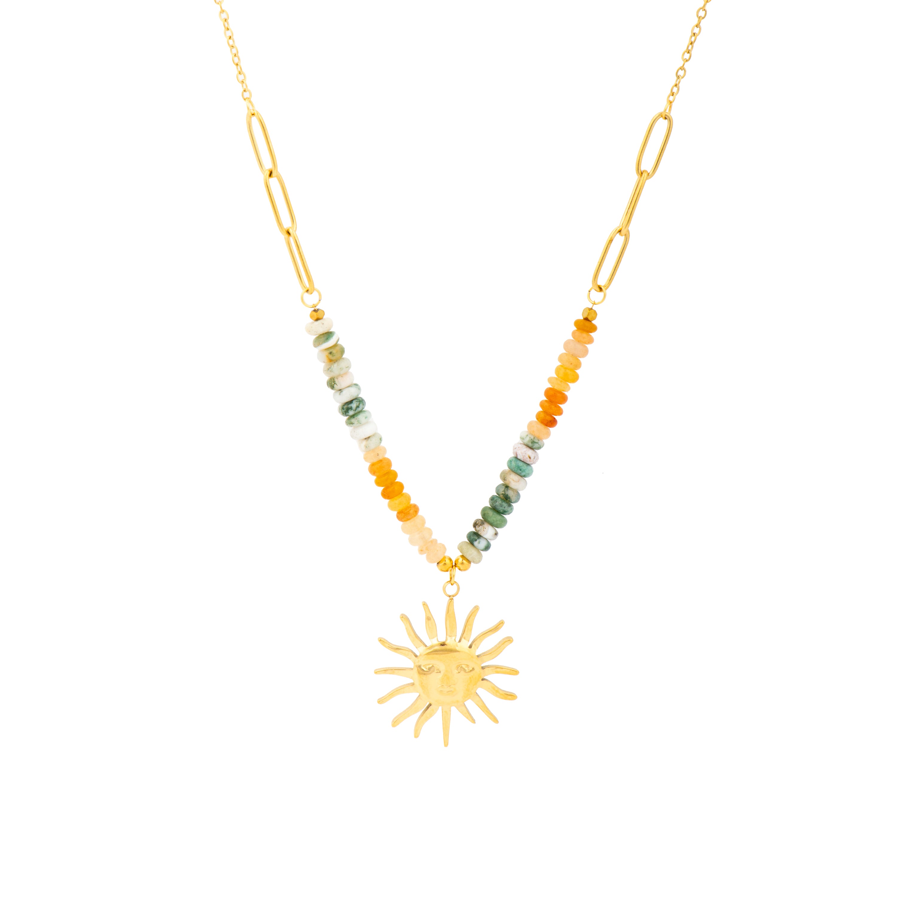 Collar acabado oro amarillo de 18k y Multicolor Piedra Natural - Hamlao