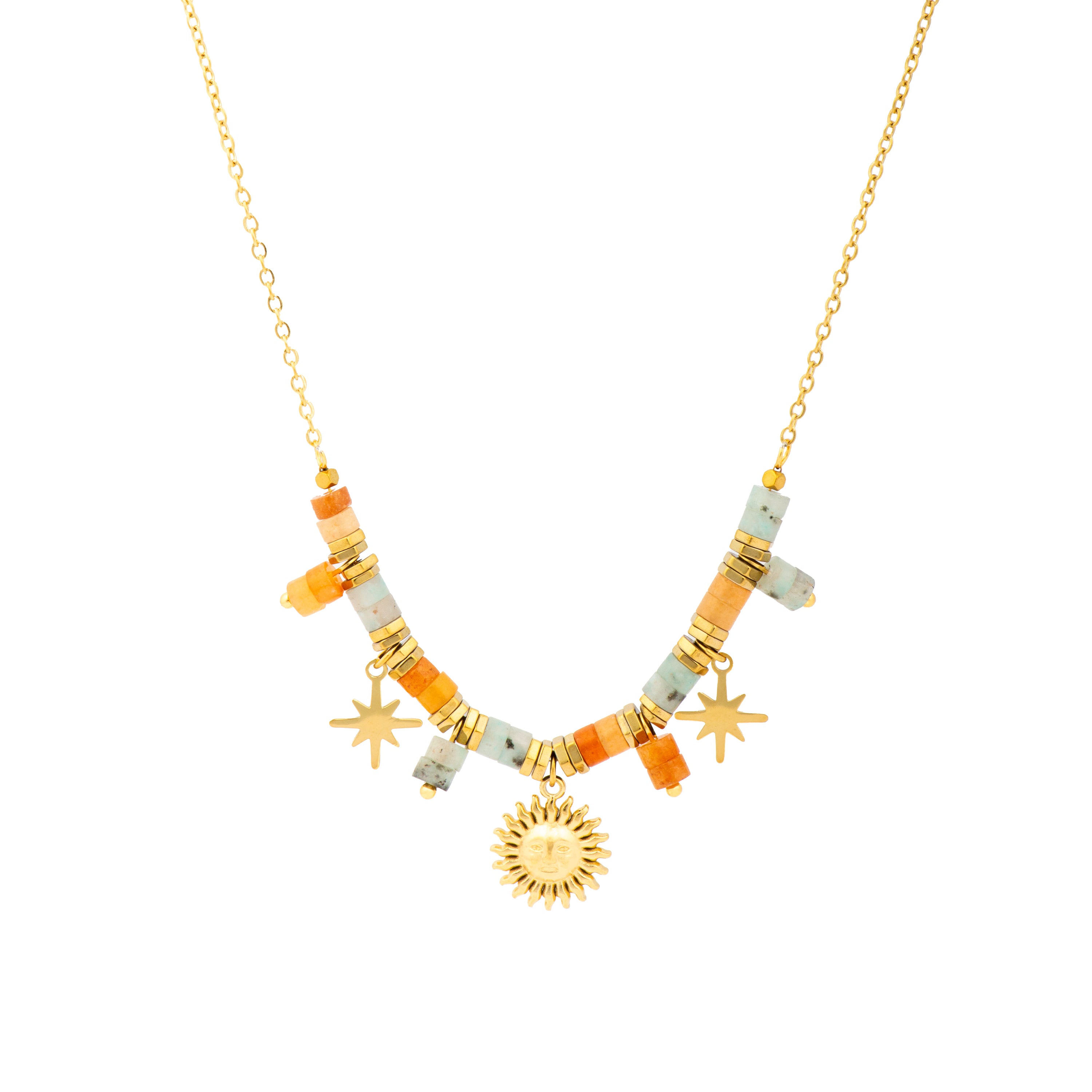 Collar acabado oro amarillo de 18k y Multicolor Piedra Natural - Barou