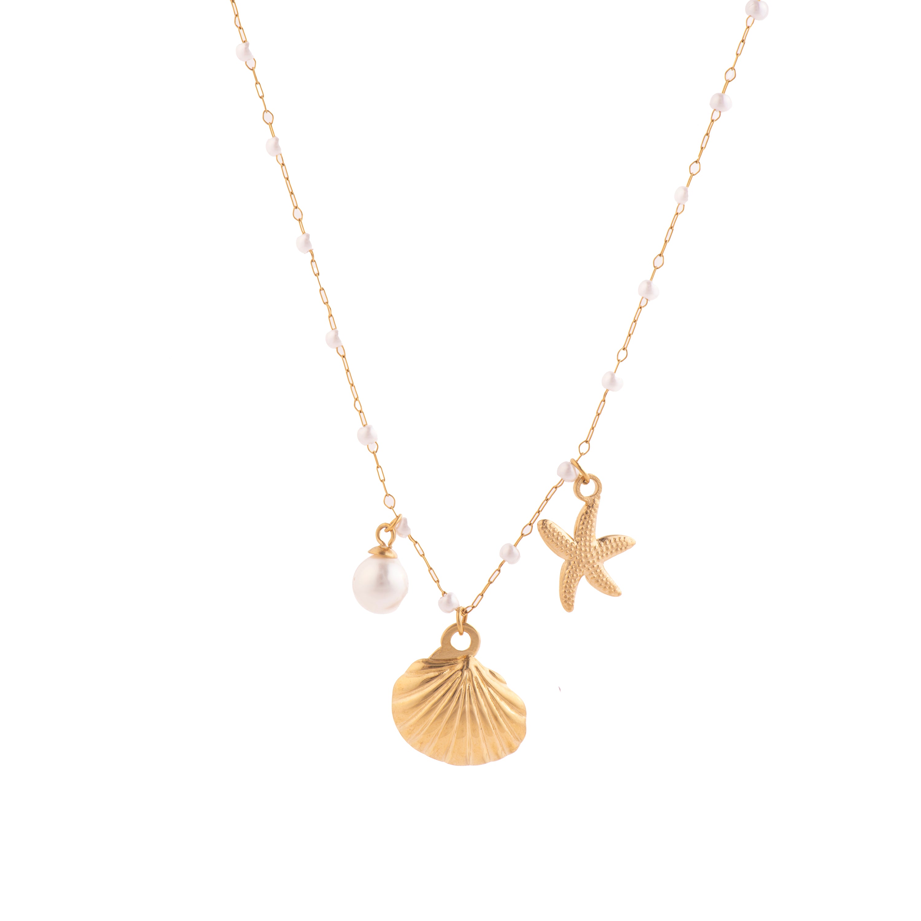 Collar acabado oro amarillo de 18k y Perla Blanca - Etbam