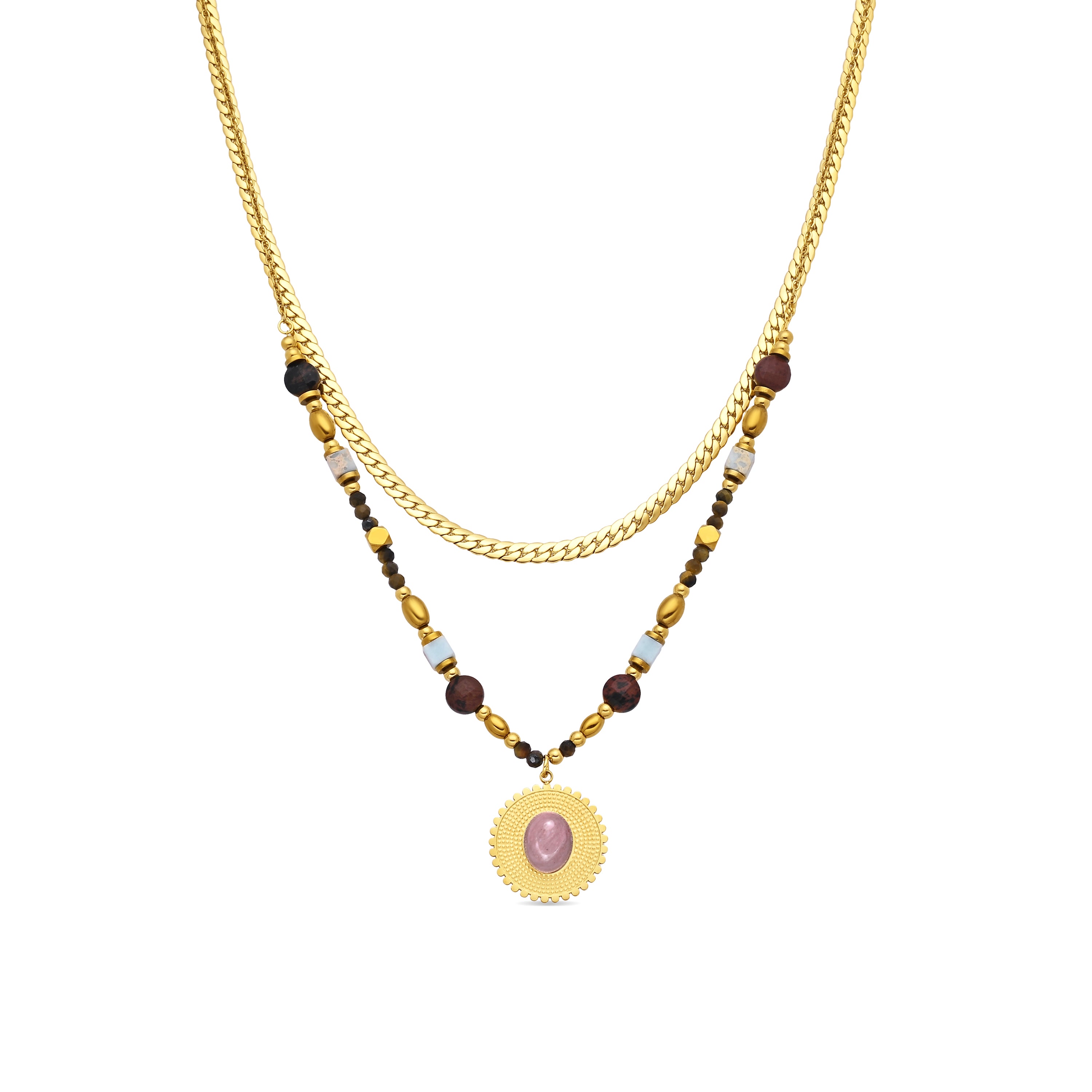 Collar de Ojo de Tigre acabado en oro amarillo 18k - Abako