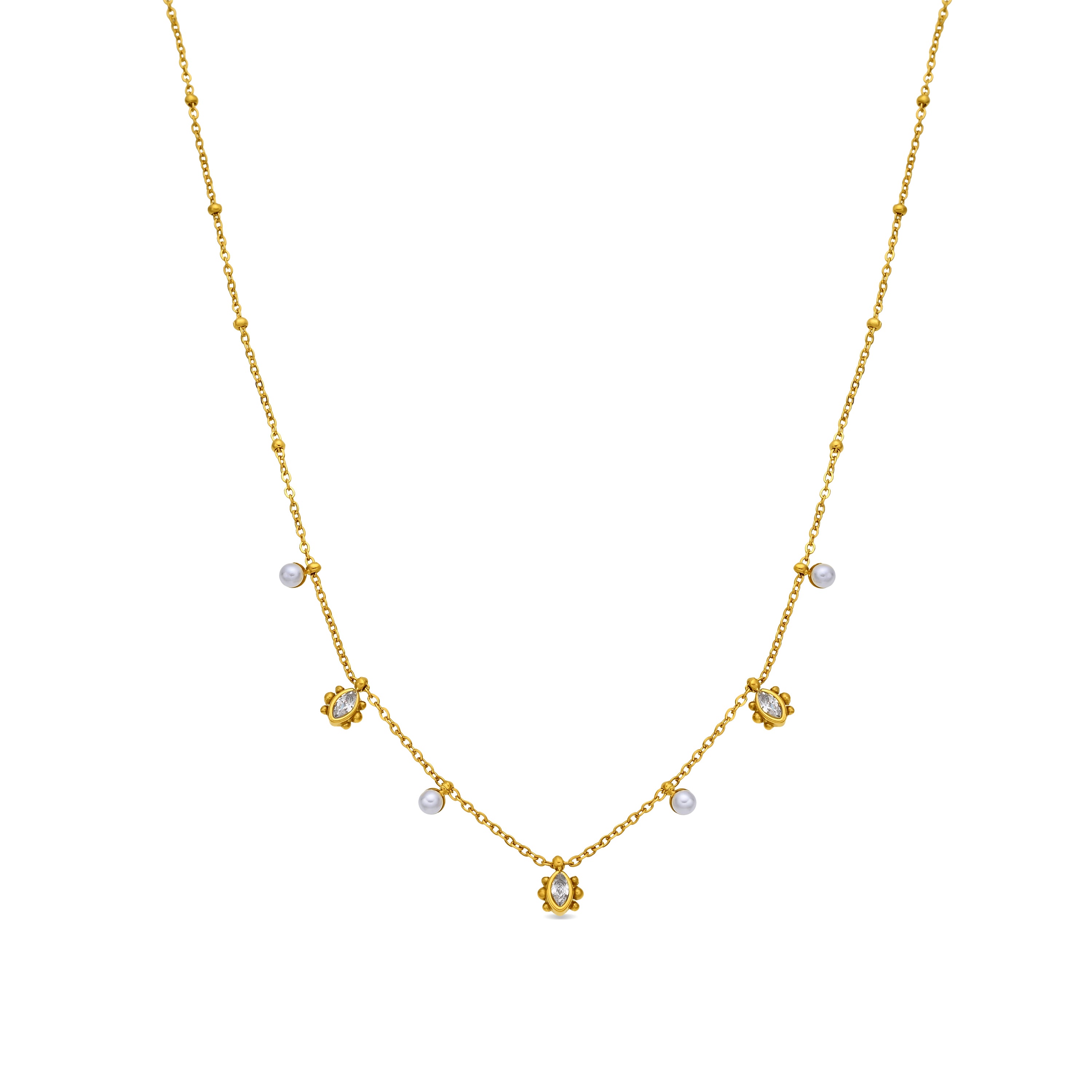 Collar de Aleación de Metal y Perla Blanca acabado en oro amarillo de 18k - Hastan