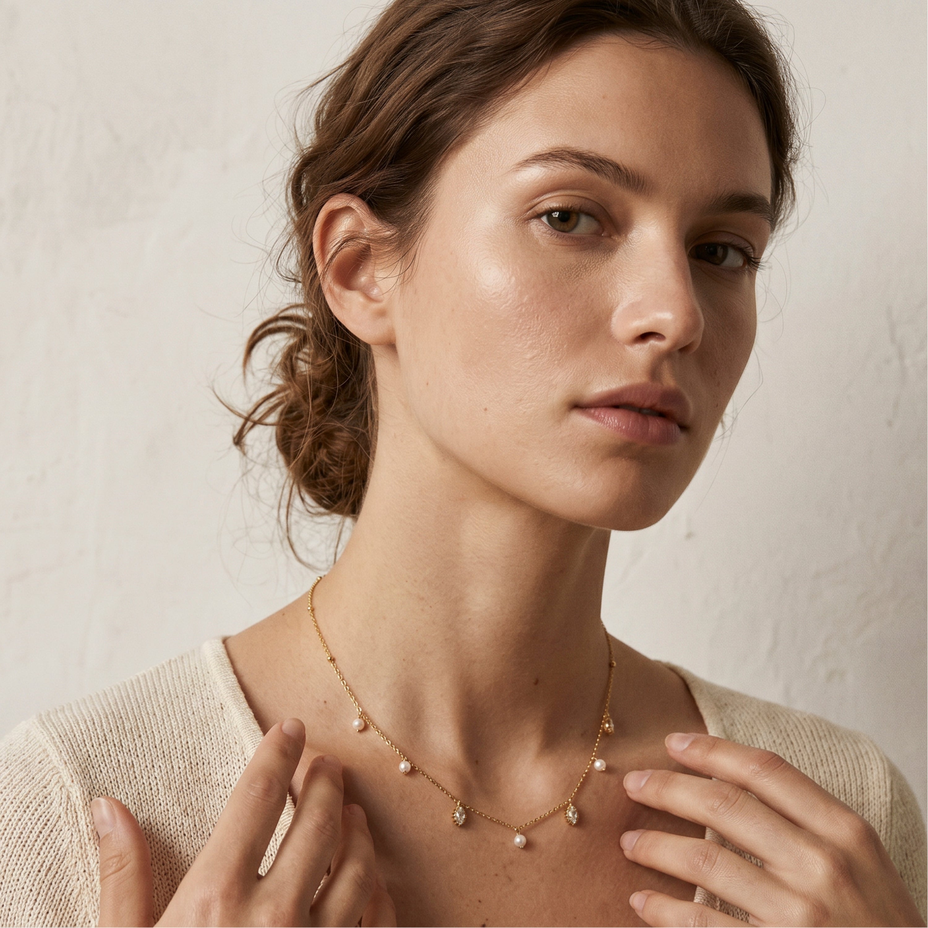 Collar de Aleación de Metal y Perla Blanca acabado en oro amarillo de 18k - Hastan