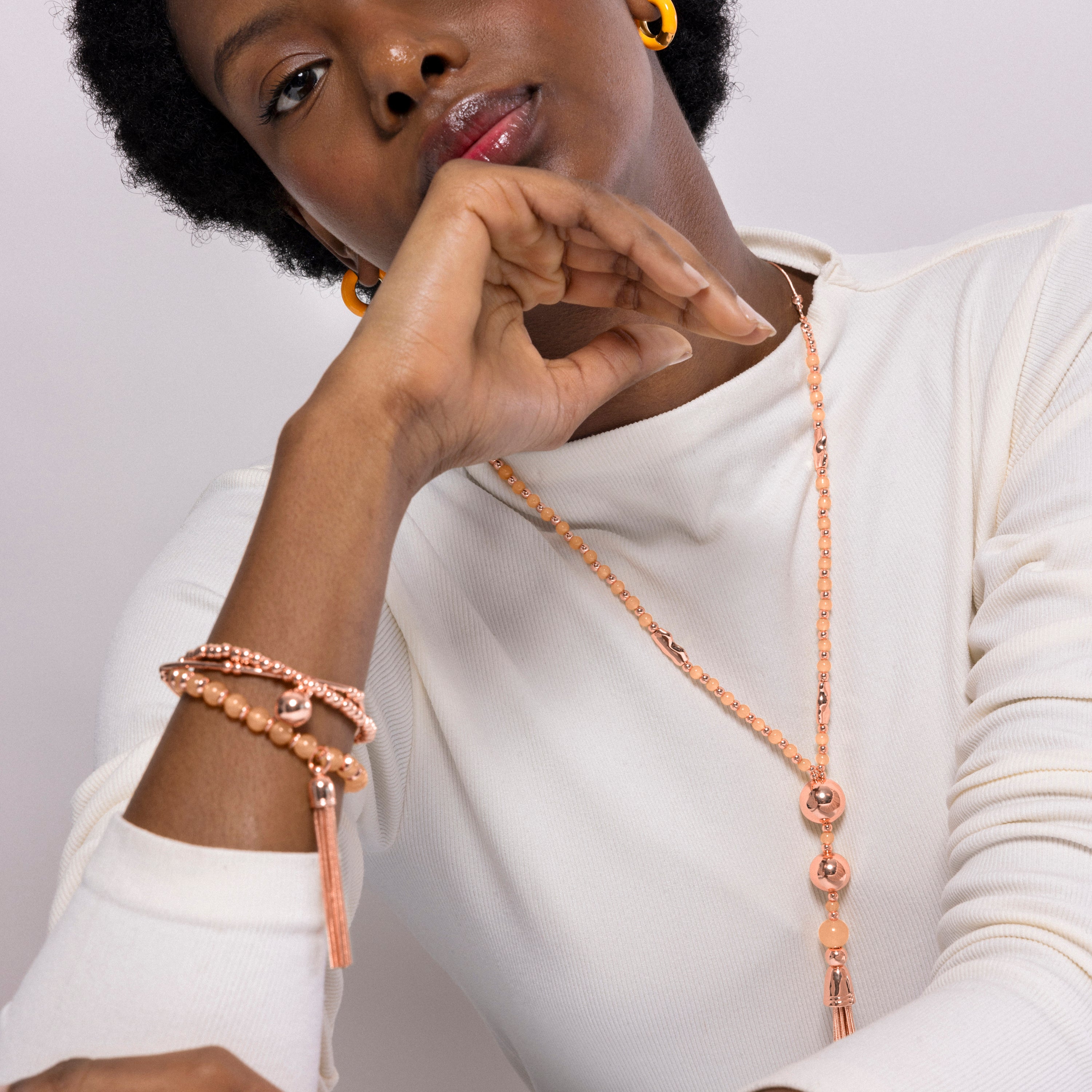 Collar de Cristal Naranja acabado en oro amarillo de 18k - Nereb