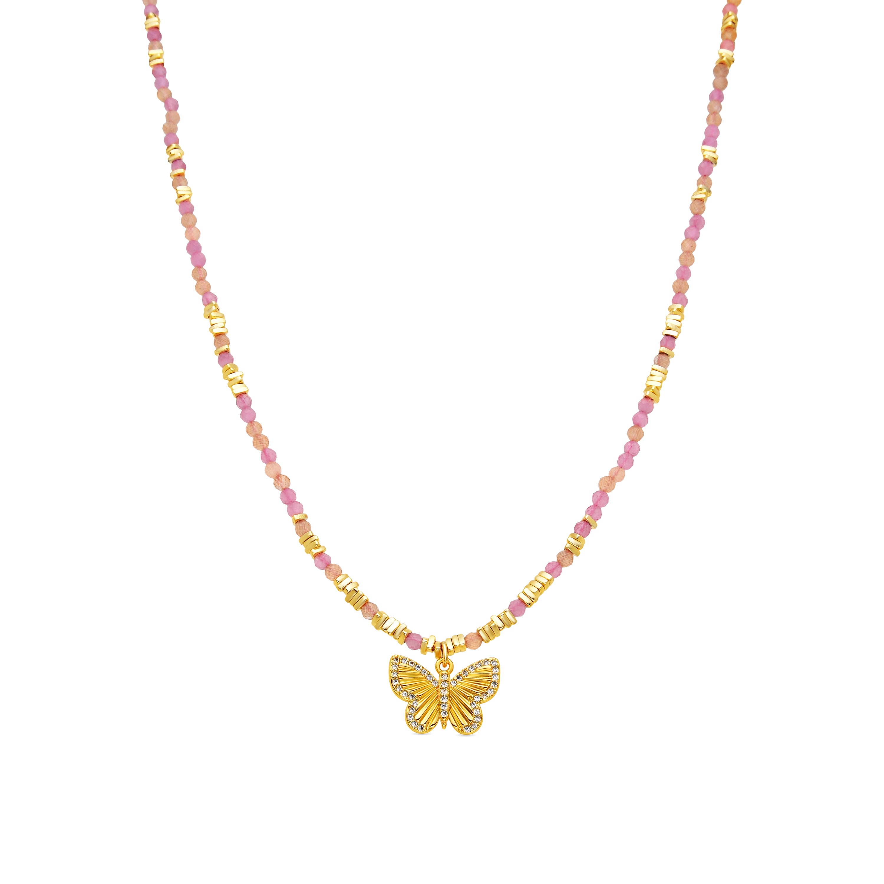 Collar acabado oro amarillo de 18k y Cristal Rosa - Manan