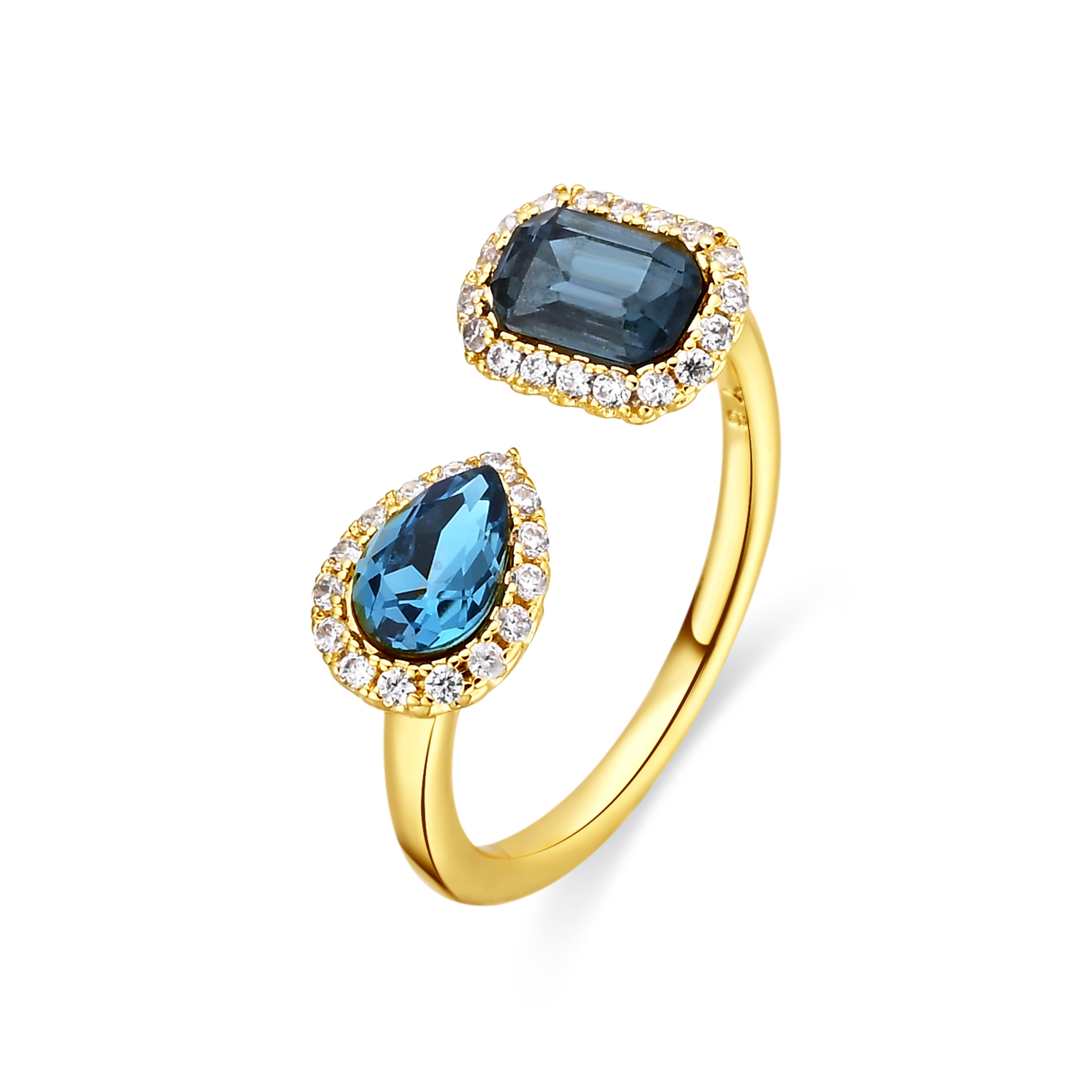 Anillo de Circonita Topacio Azul acabado en oro amarillo de 18k - Myne