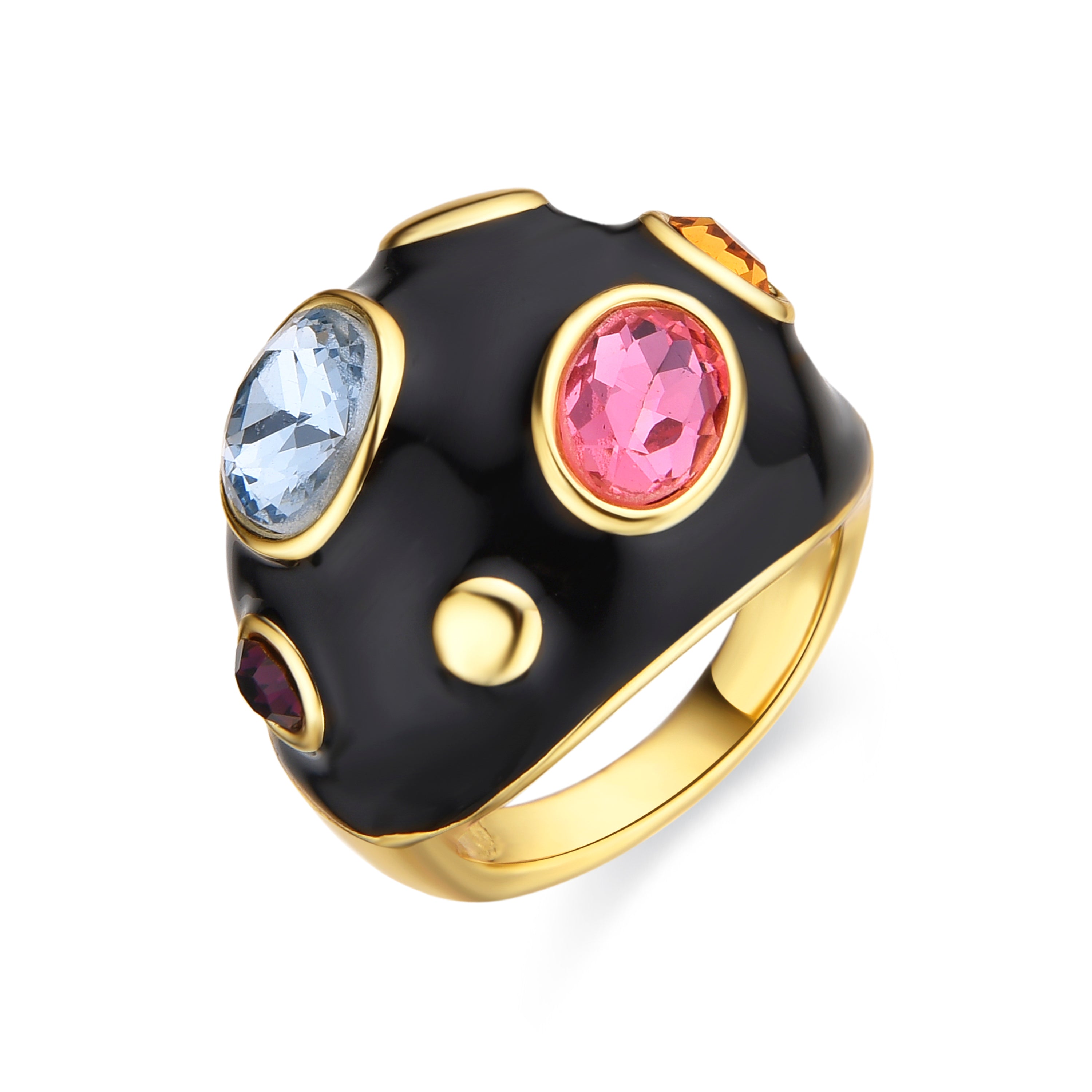 Anillo con Lacado Negro acabado oro 18k - Yever