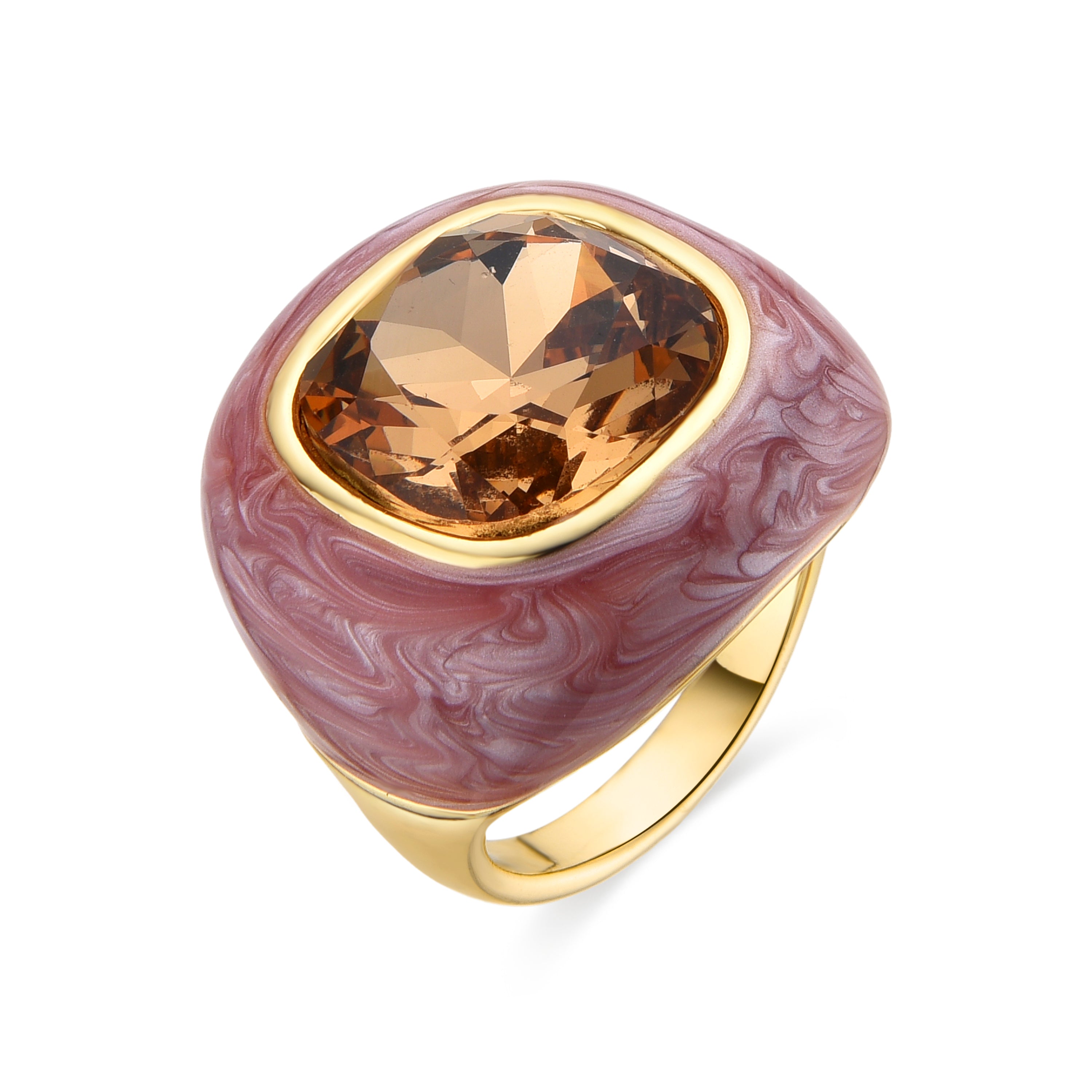 Anillo de Circonita Champagne acabado en oro amarillo de 18k - Drogolo